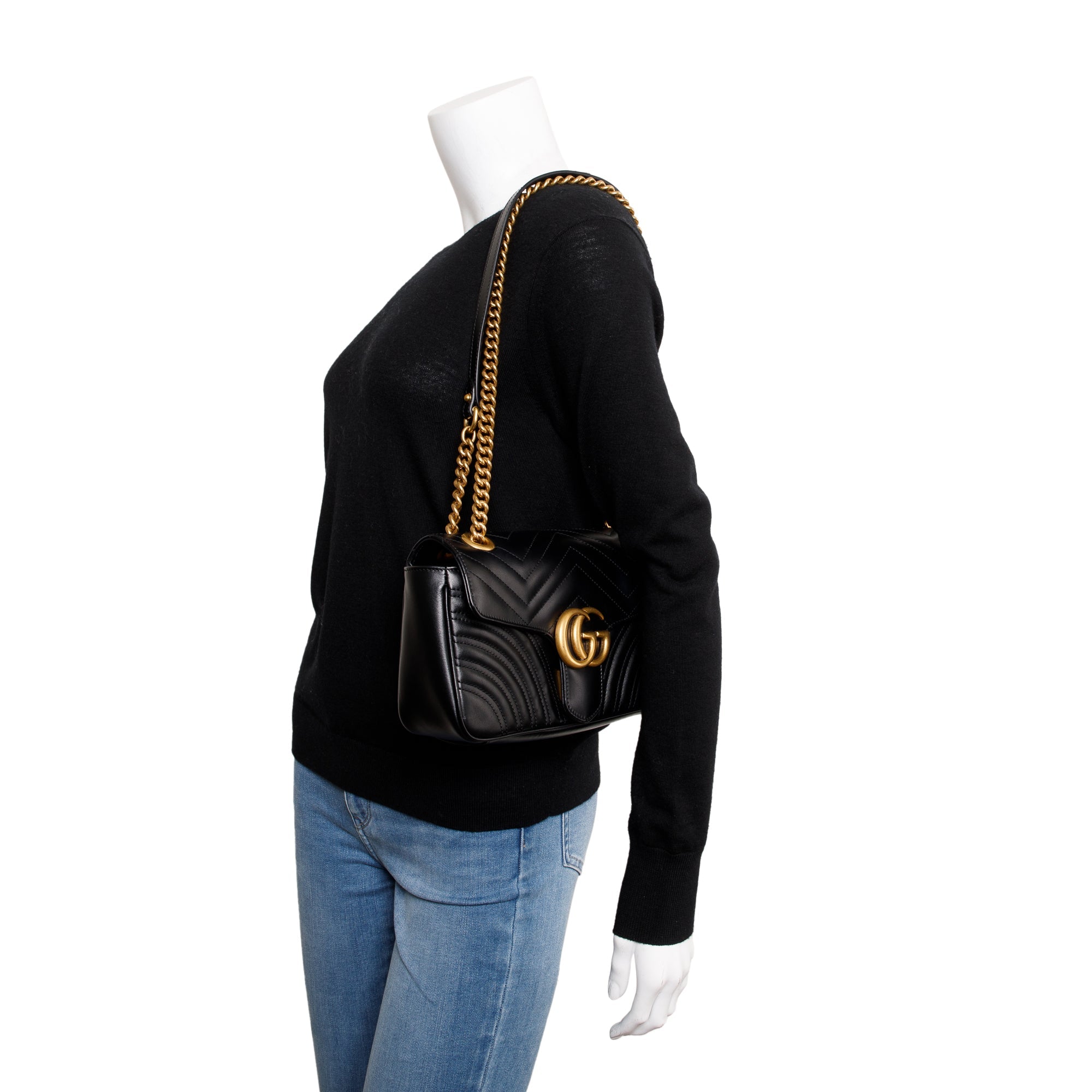 Gucci Black GG Marmont Matelasse Small Shoulder Bag w/ Box