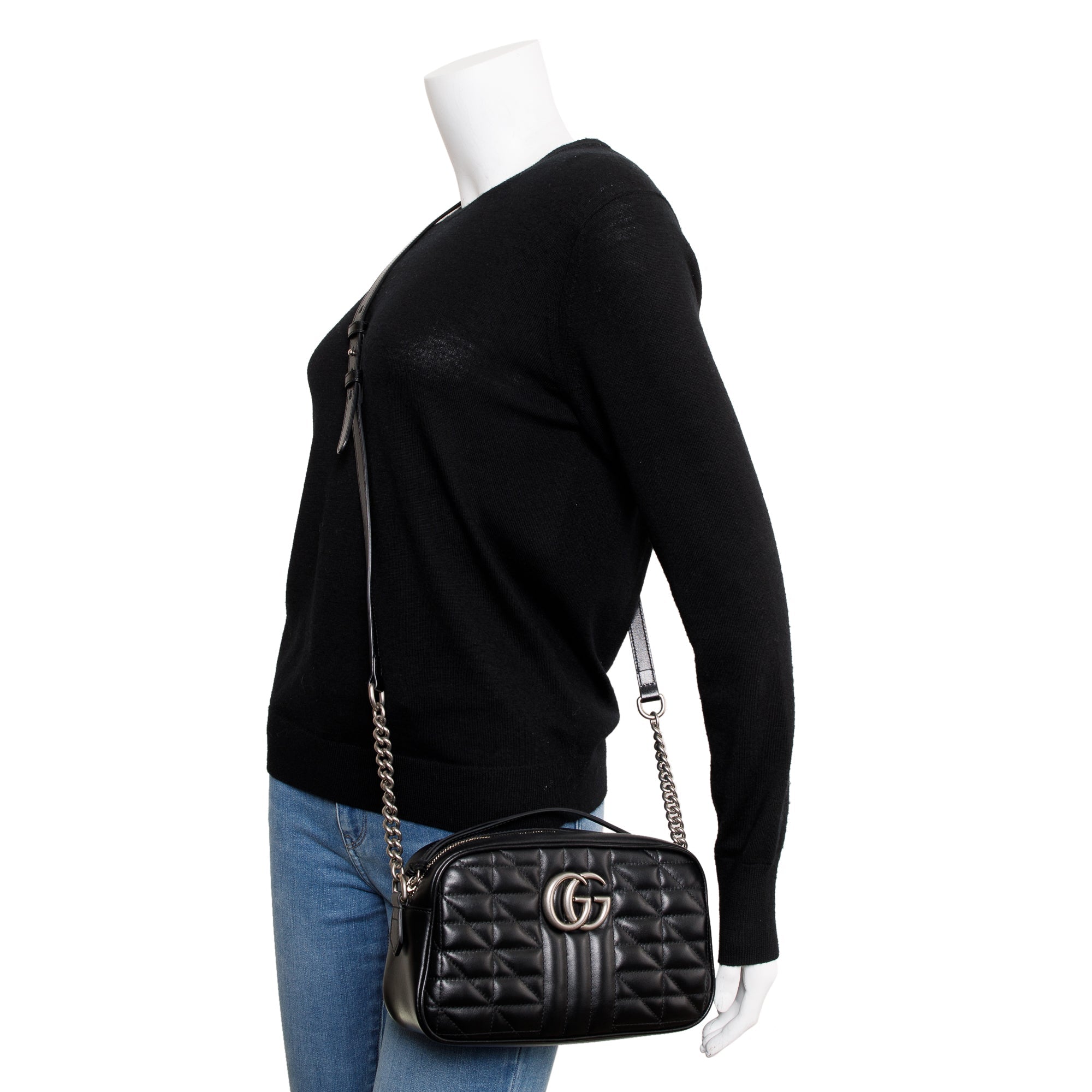 Gucci Black GG Marmont Matelasse Small Shoulder Bag w/ Box