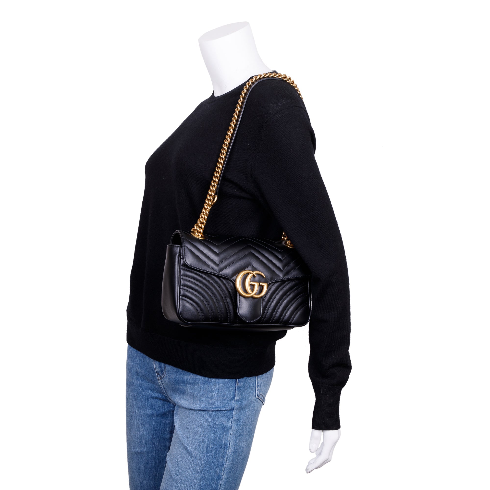 Gucci Black GG Marmont Matelasse Small Shoulder Bag w/ Box