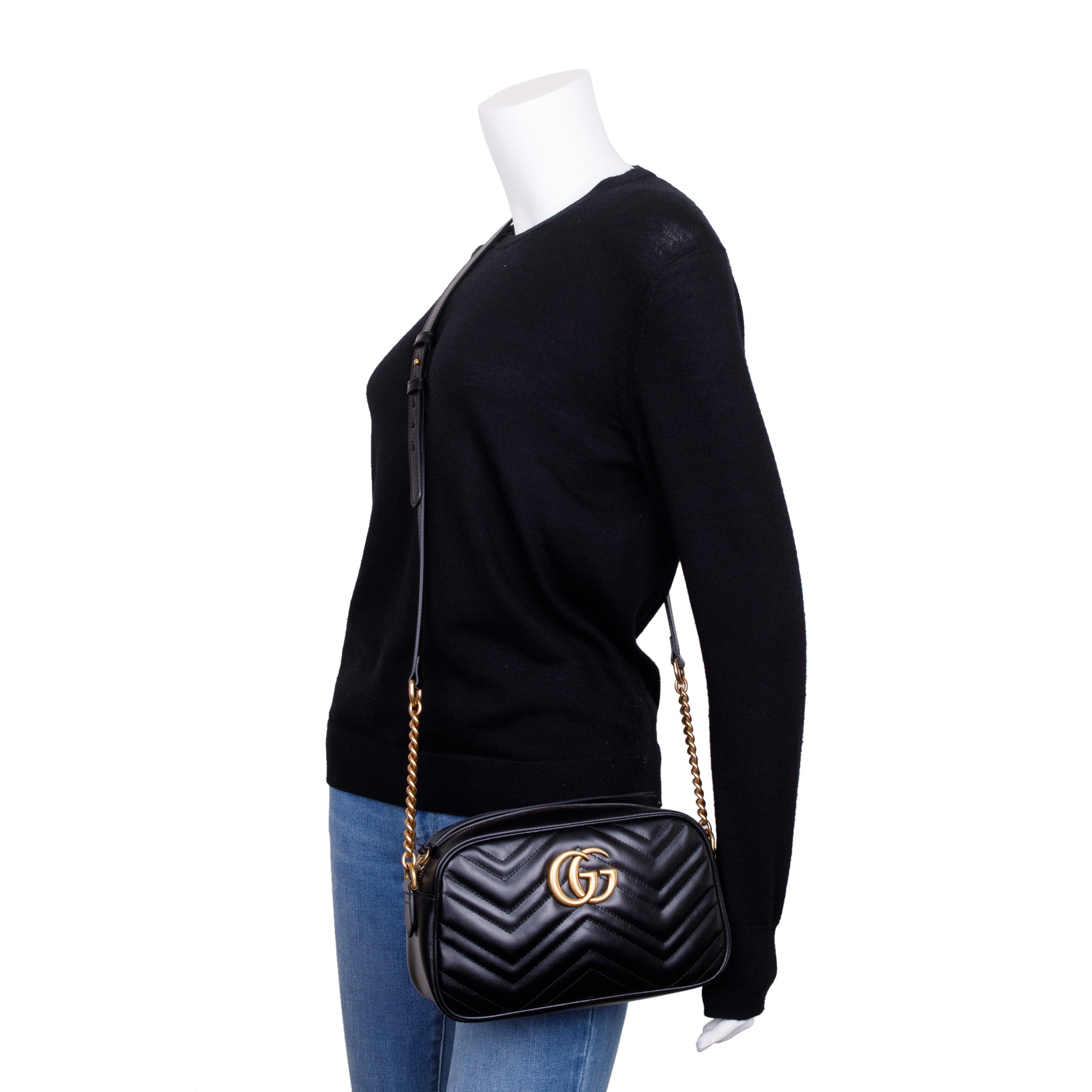 Gucci Black GG Marmont Matelasse Small Shoulder Bag w/ Box