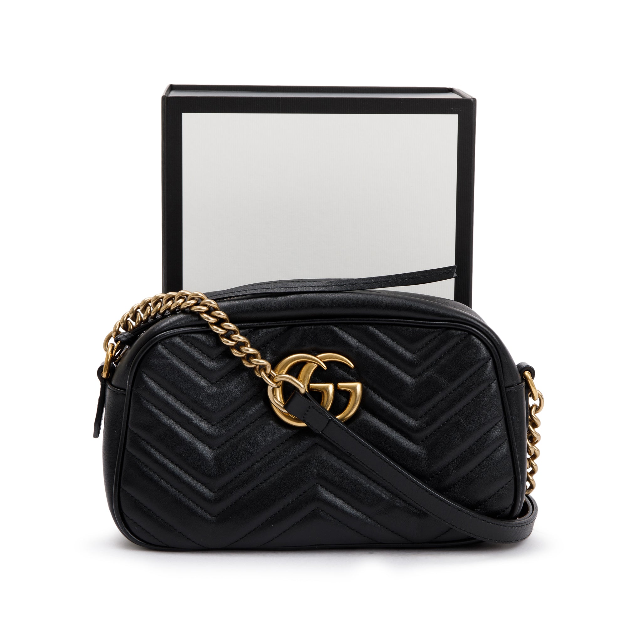 Gucci Black GG Marmont Matelasse Small Shoulder Bag w/ Box