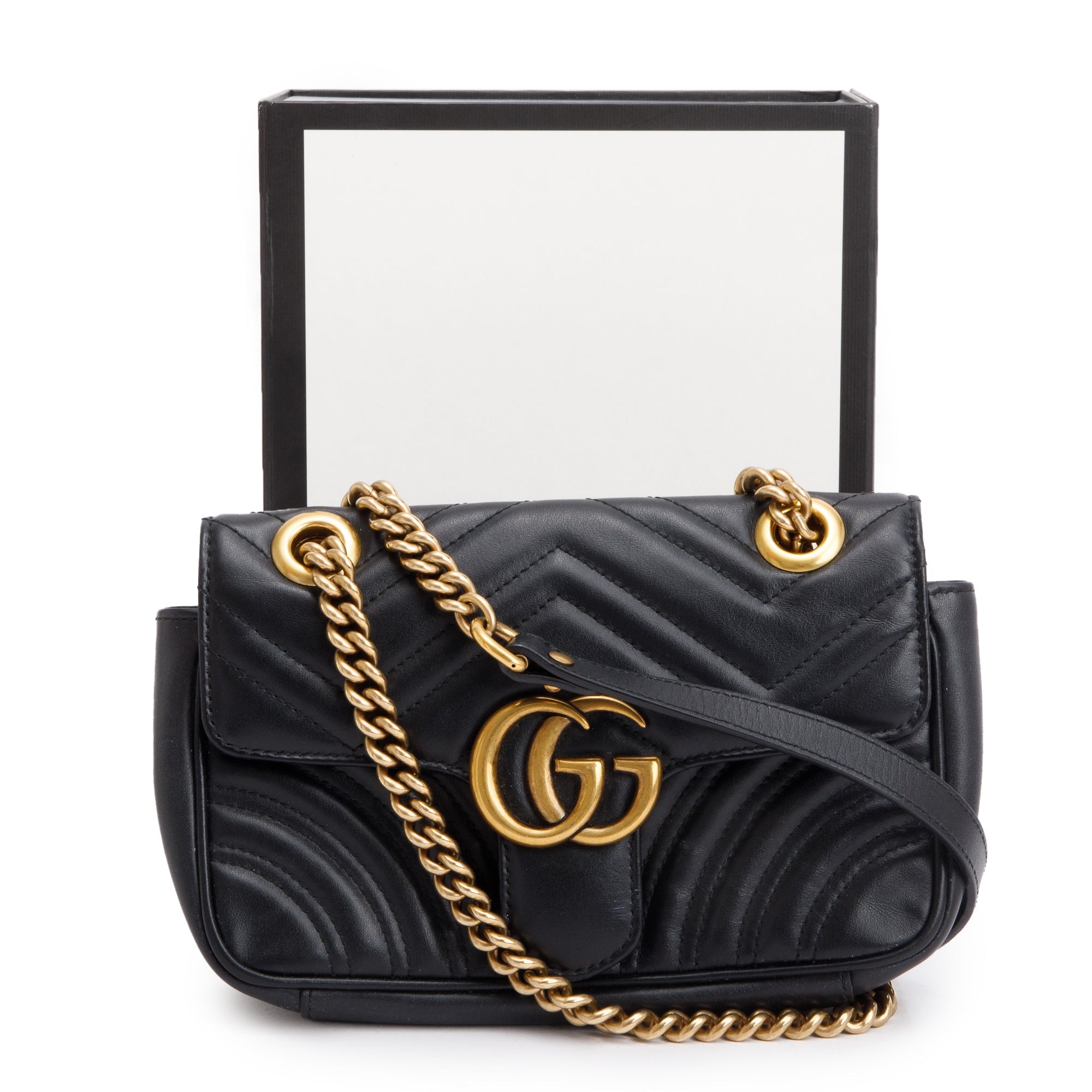Gucci Black GG Marmont Mini Shoulder Bag w/ Box