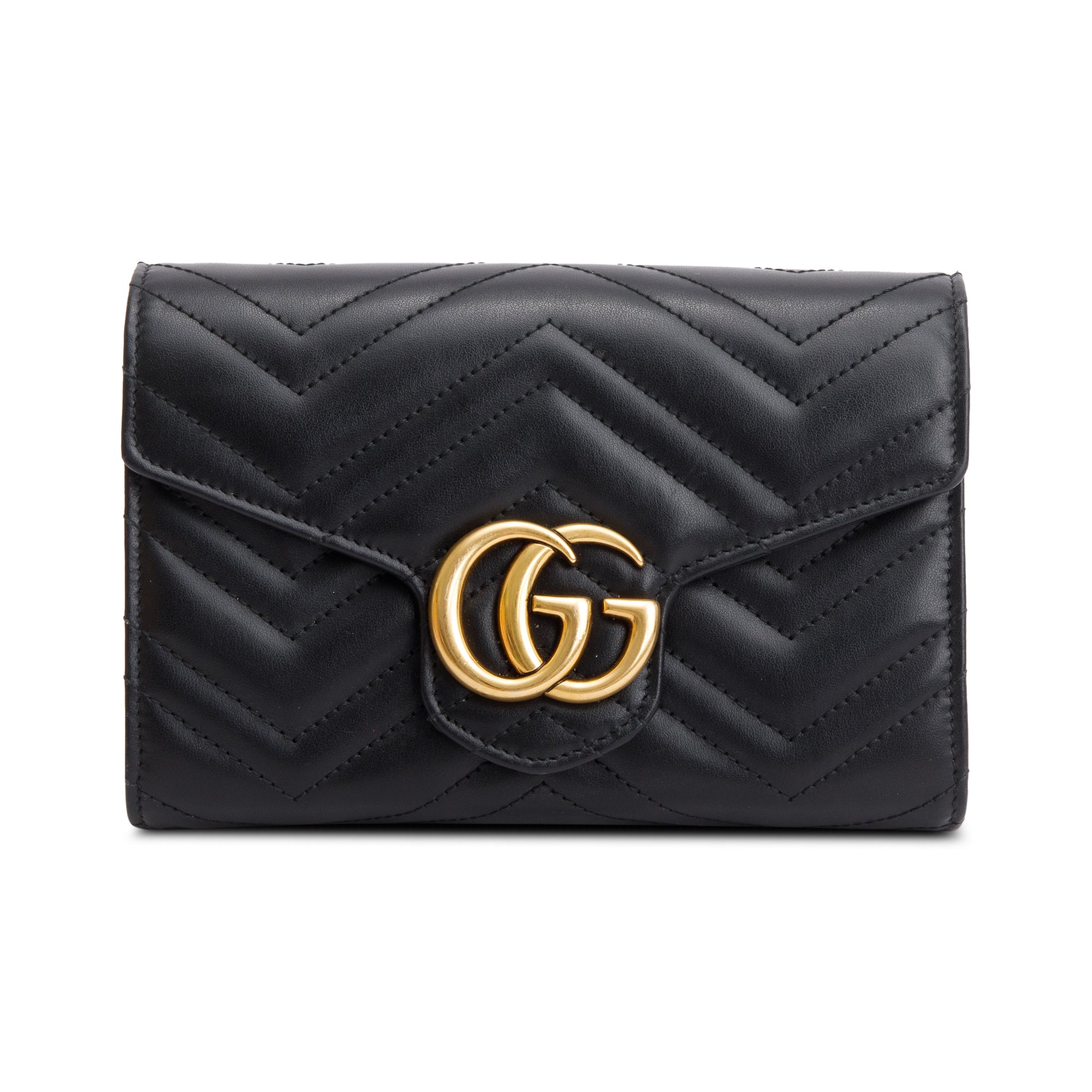 Gucci Black GG Marmont Mini Wallet on Chain