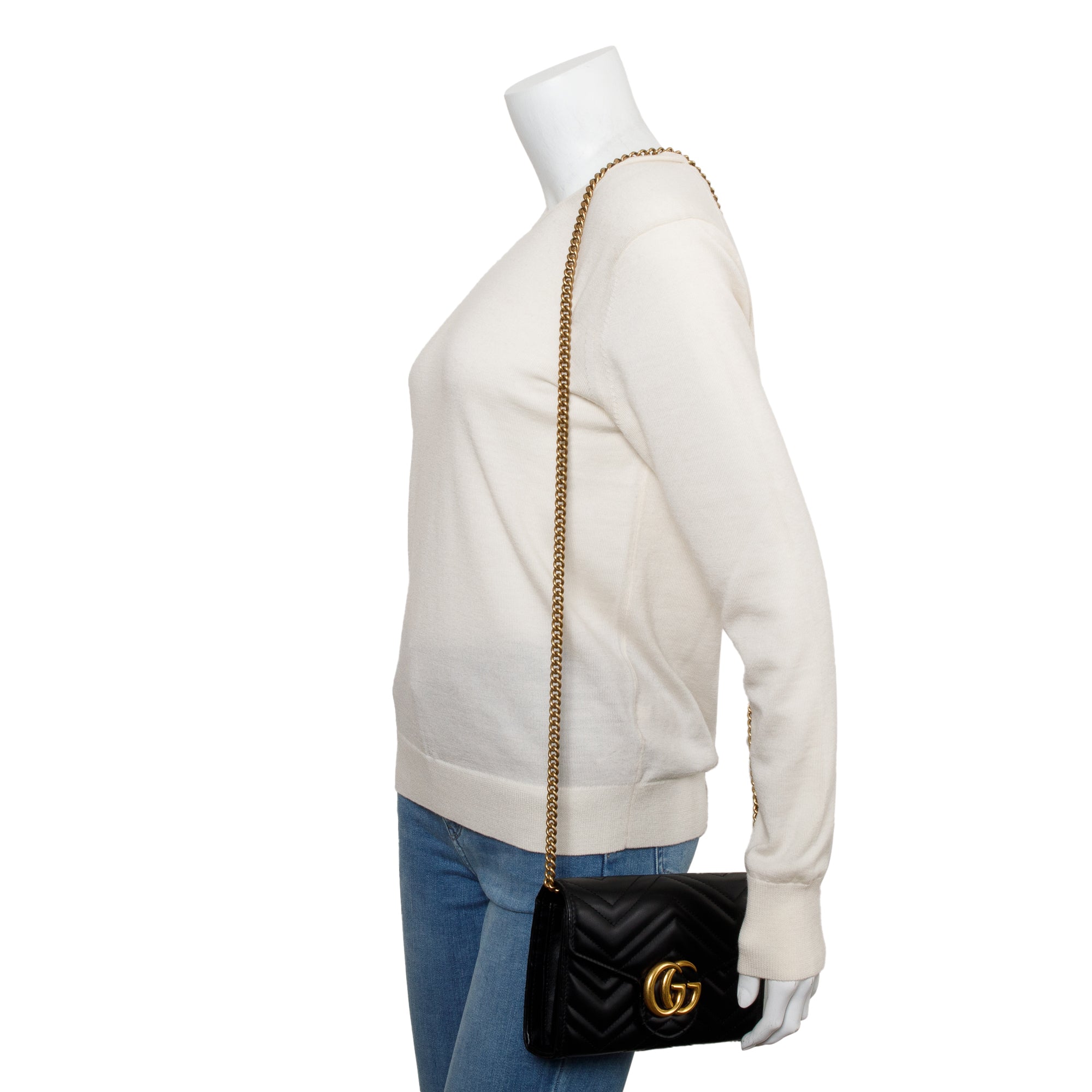 Gucci Black GG Marmont Mini Wallet on Chain w/ Box