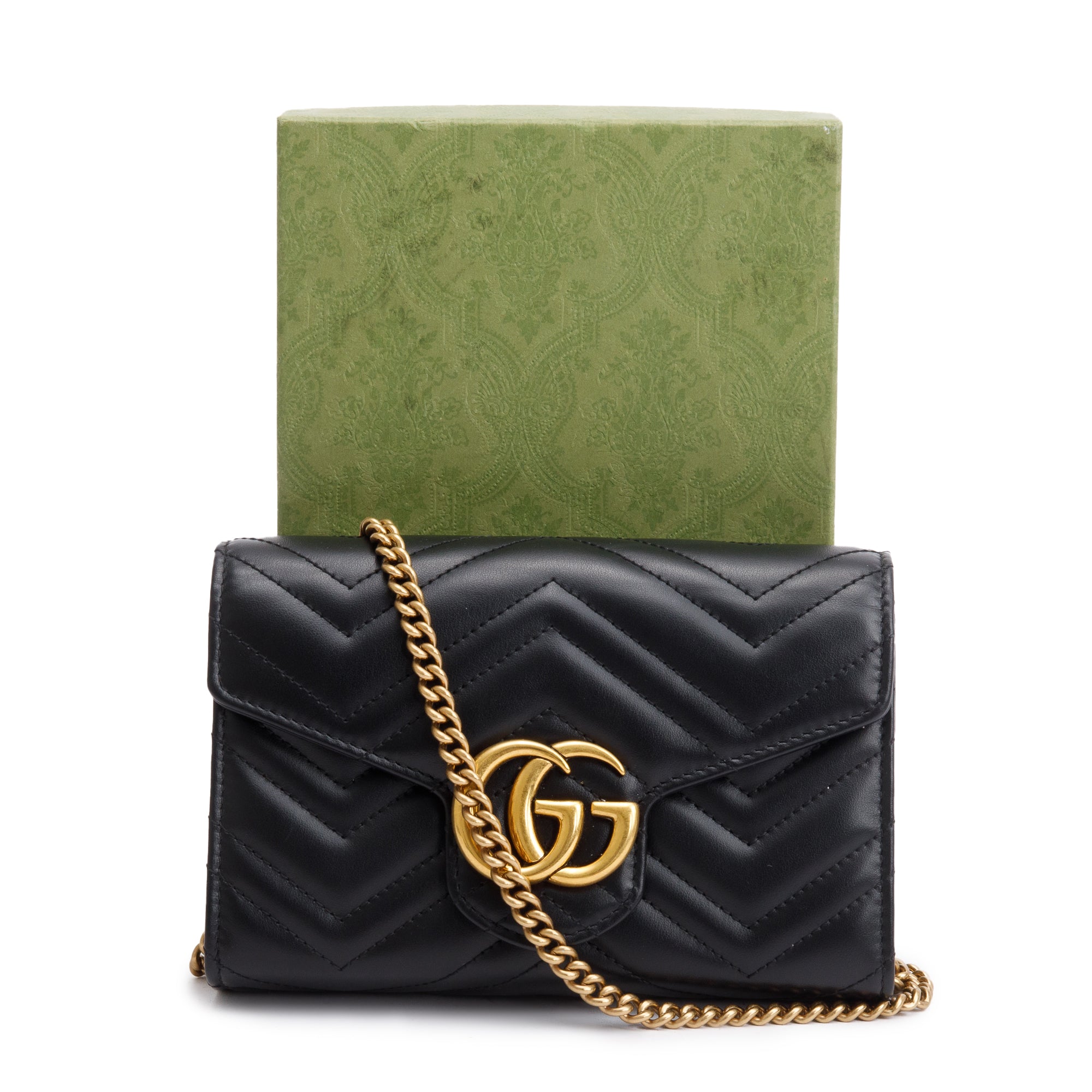 Gucci Black GG Marmont Mini Wallet on Chain w/ Box