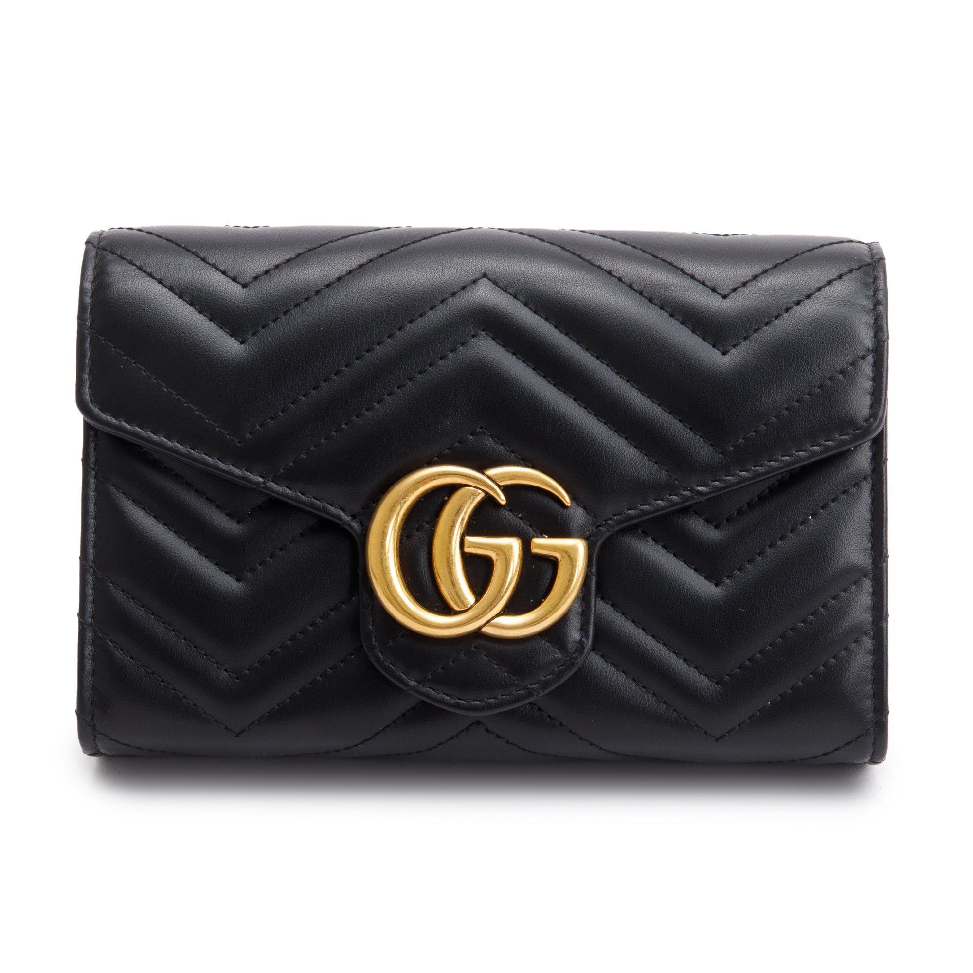 Gucci Black GG Marmont Mini Wallet on Chain w/ Box