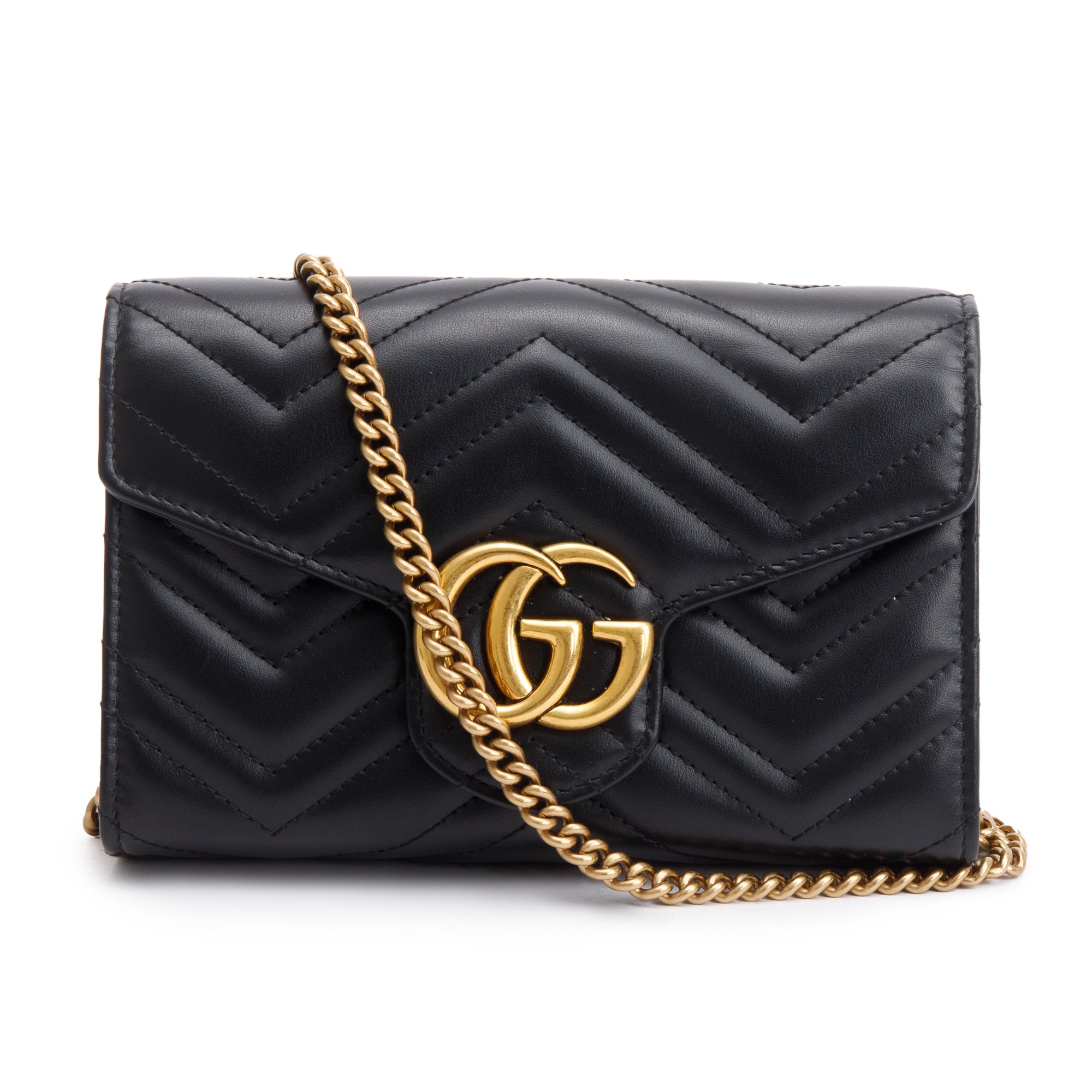 Gucci Black GG Marmont Mini Wallet on Chain w/ Box