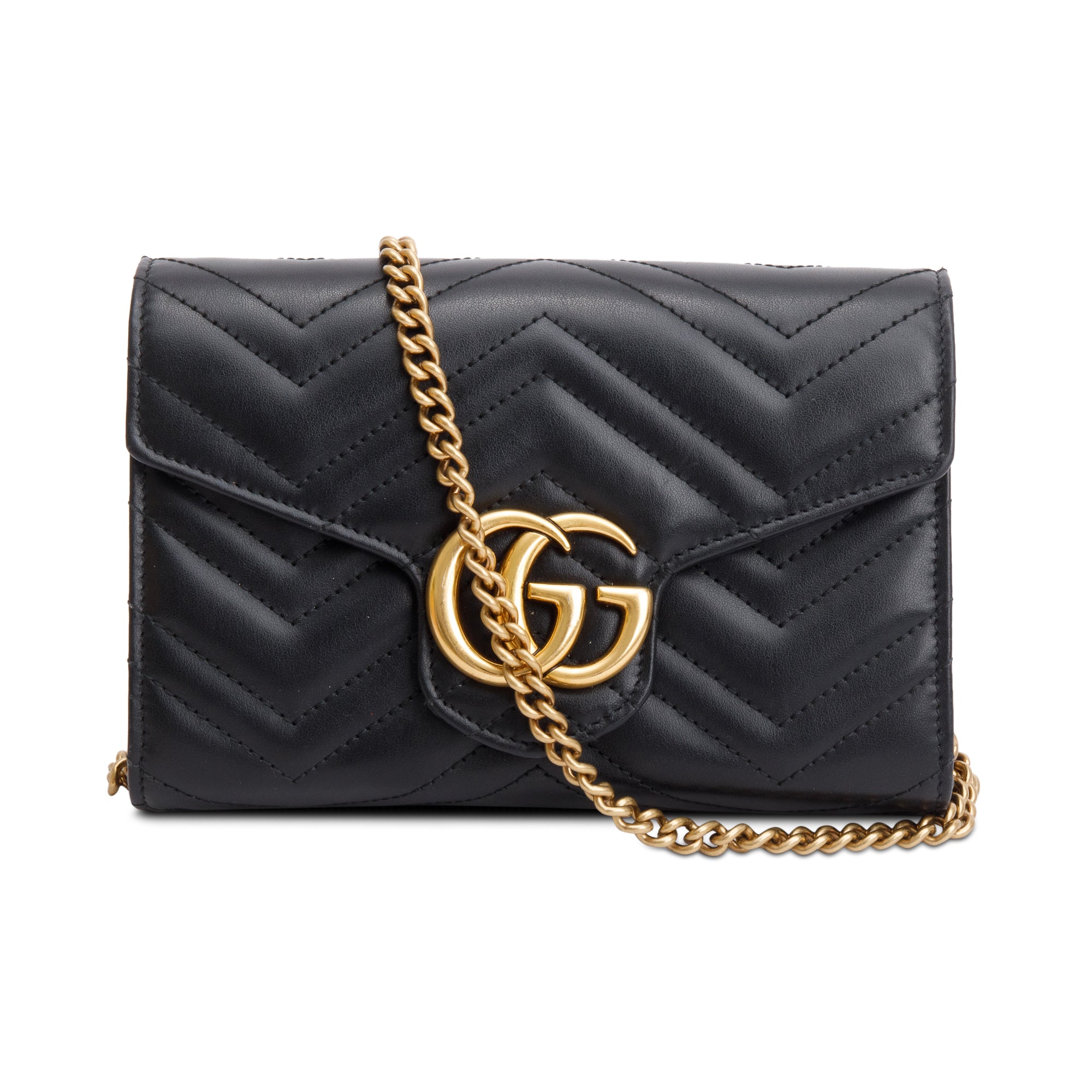 Gucci Black GG Marmont Mini Wallet on Chain