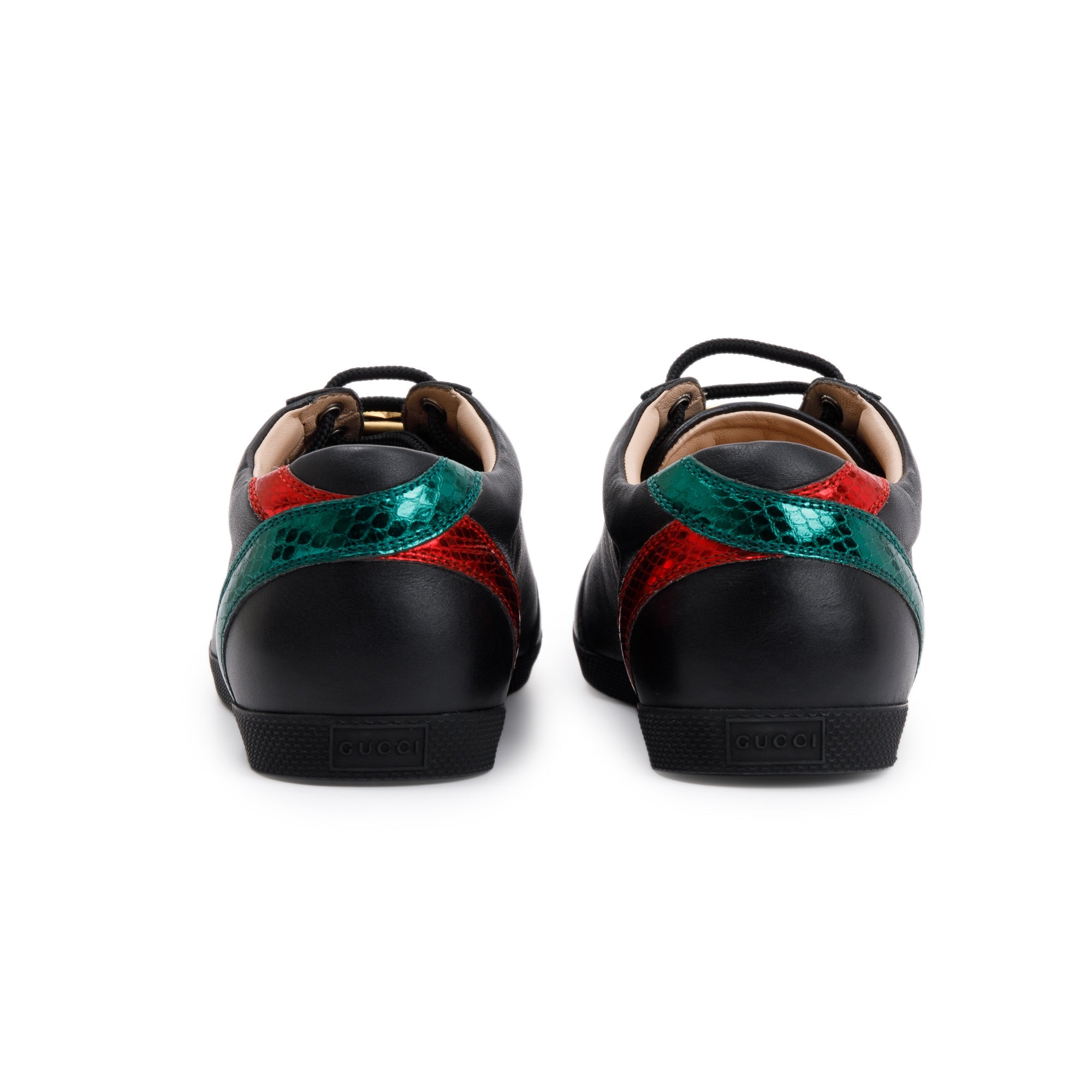 Gucci Black GG Marmont Snakeskin-Trimmed Sneakers, Size 5.5 w/ Box