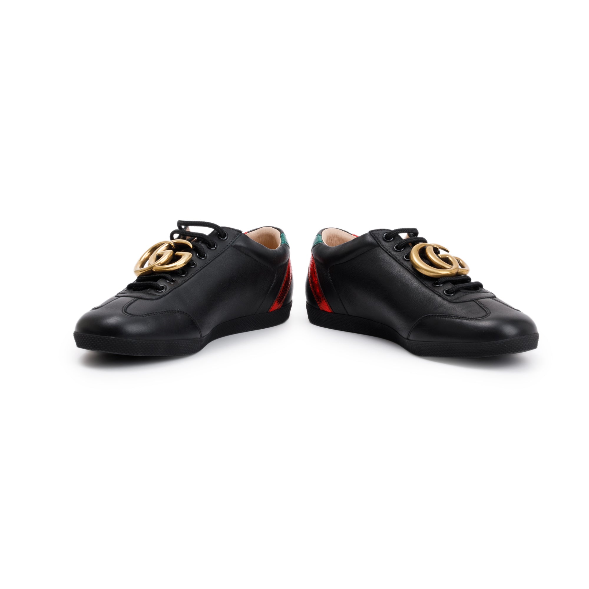 Gucci Black GG Marmont Snakeskin-Trimmed Sneakers, Size 5.5 w/ Box