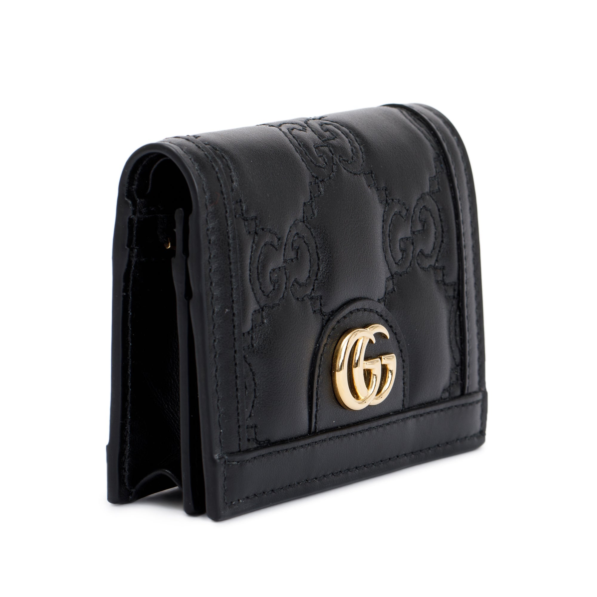 Gucci Black GG Matelasse Leather Card Case Wallet w/ Box