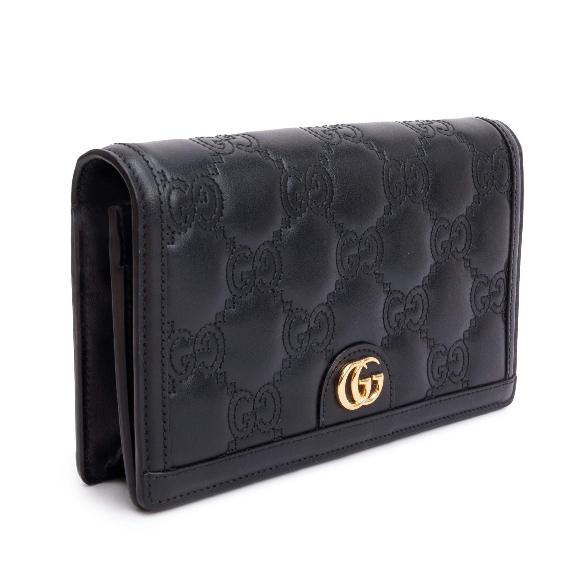 Gucci Black GG Matelasse Leather Chain Wallet w/ Box & Receipt