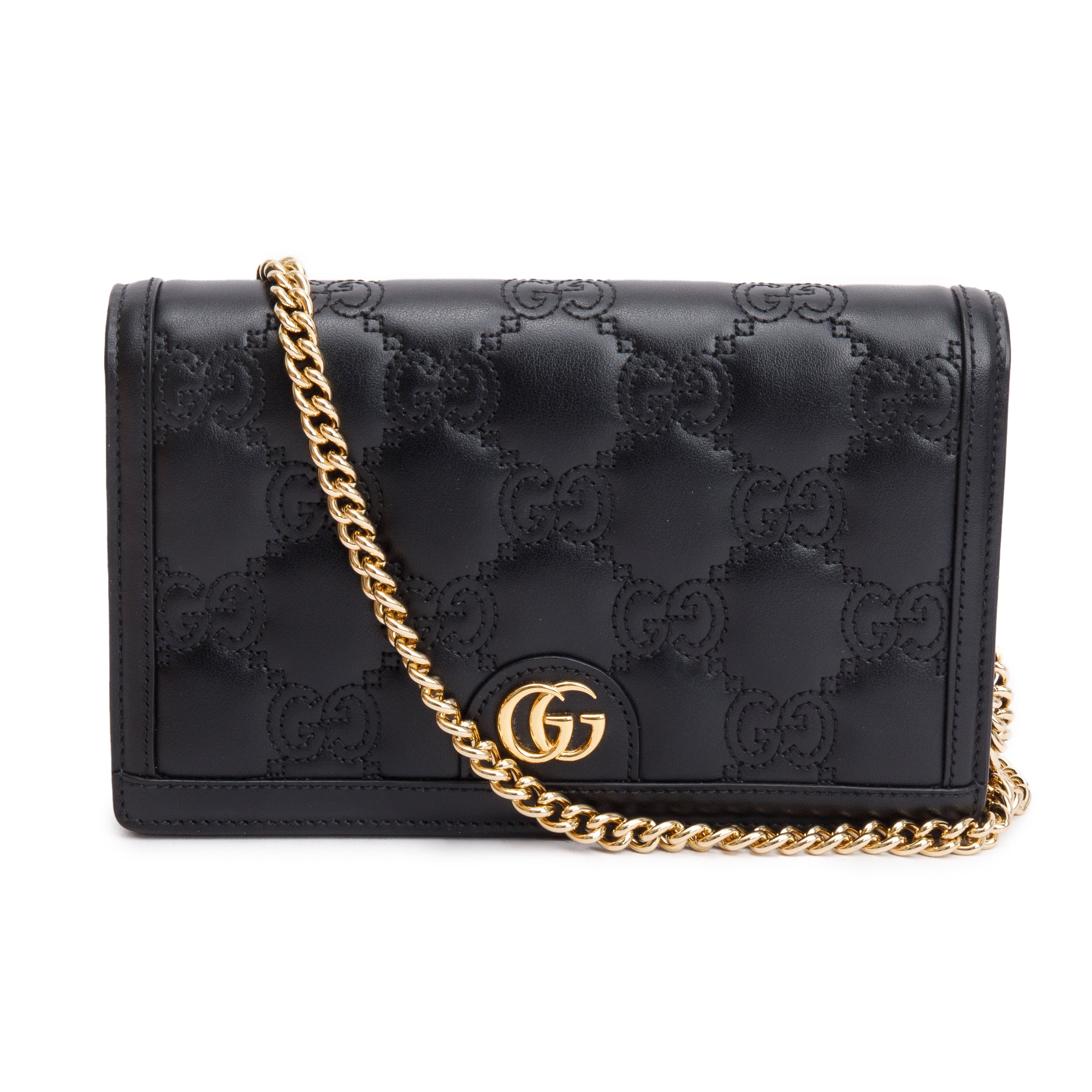 Gucci Black GG Matelasse Leather Chain Wallet w/ Box & Receipt