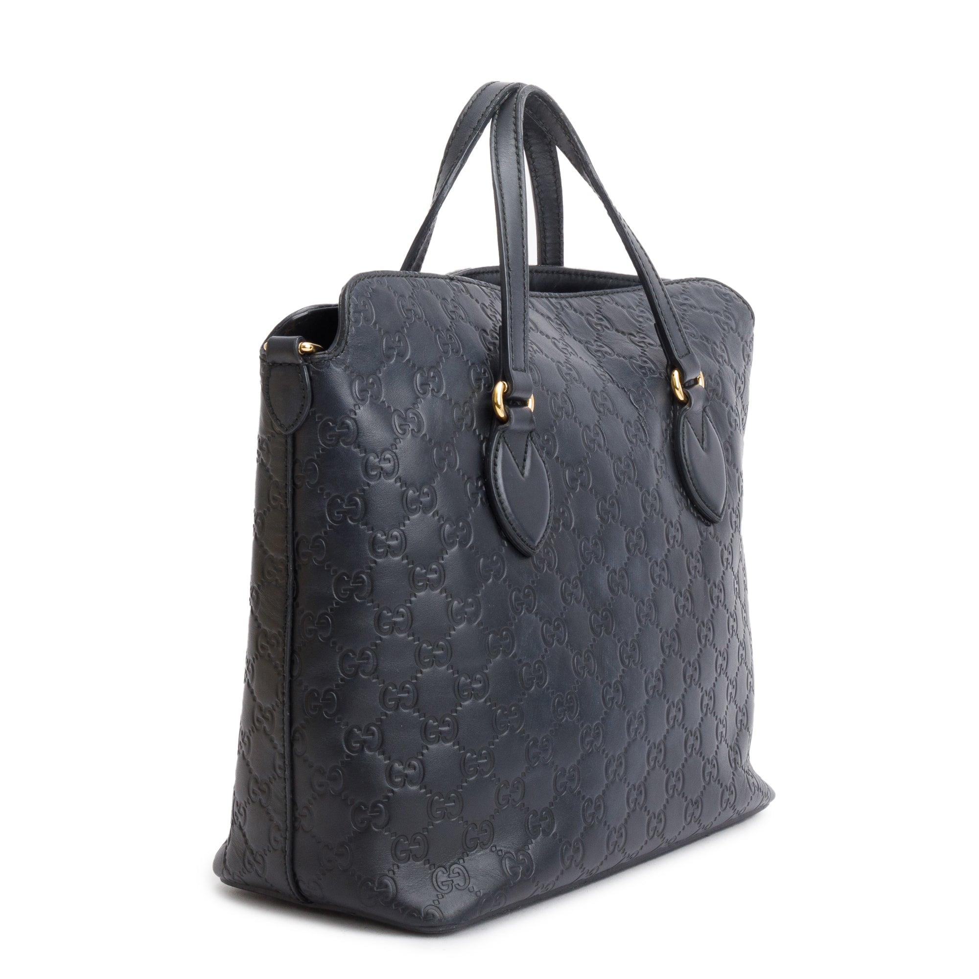 Gucci Black GG Signature Leather Linea A Foldover Tote w/ Strap