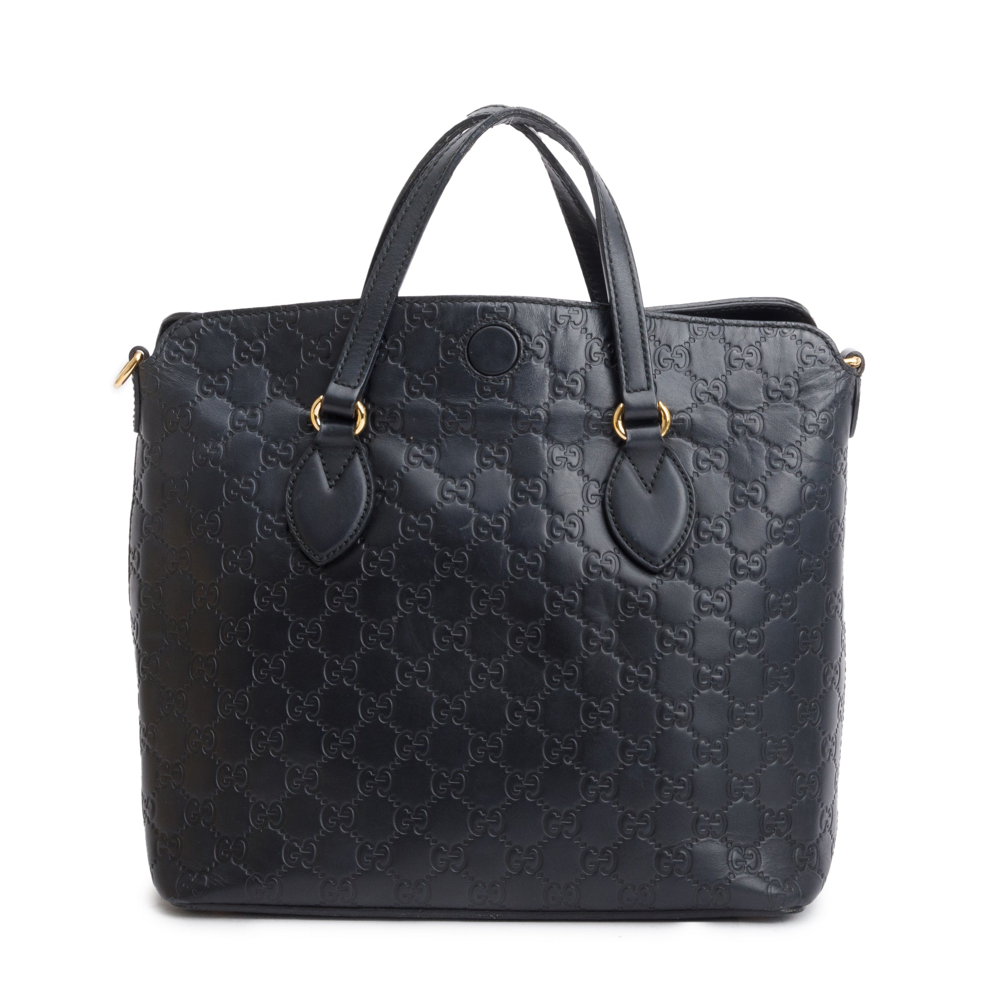 Gucci Black GG Signature Leather Linea A Foldover Tote w/ Strap