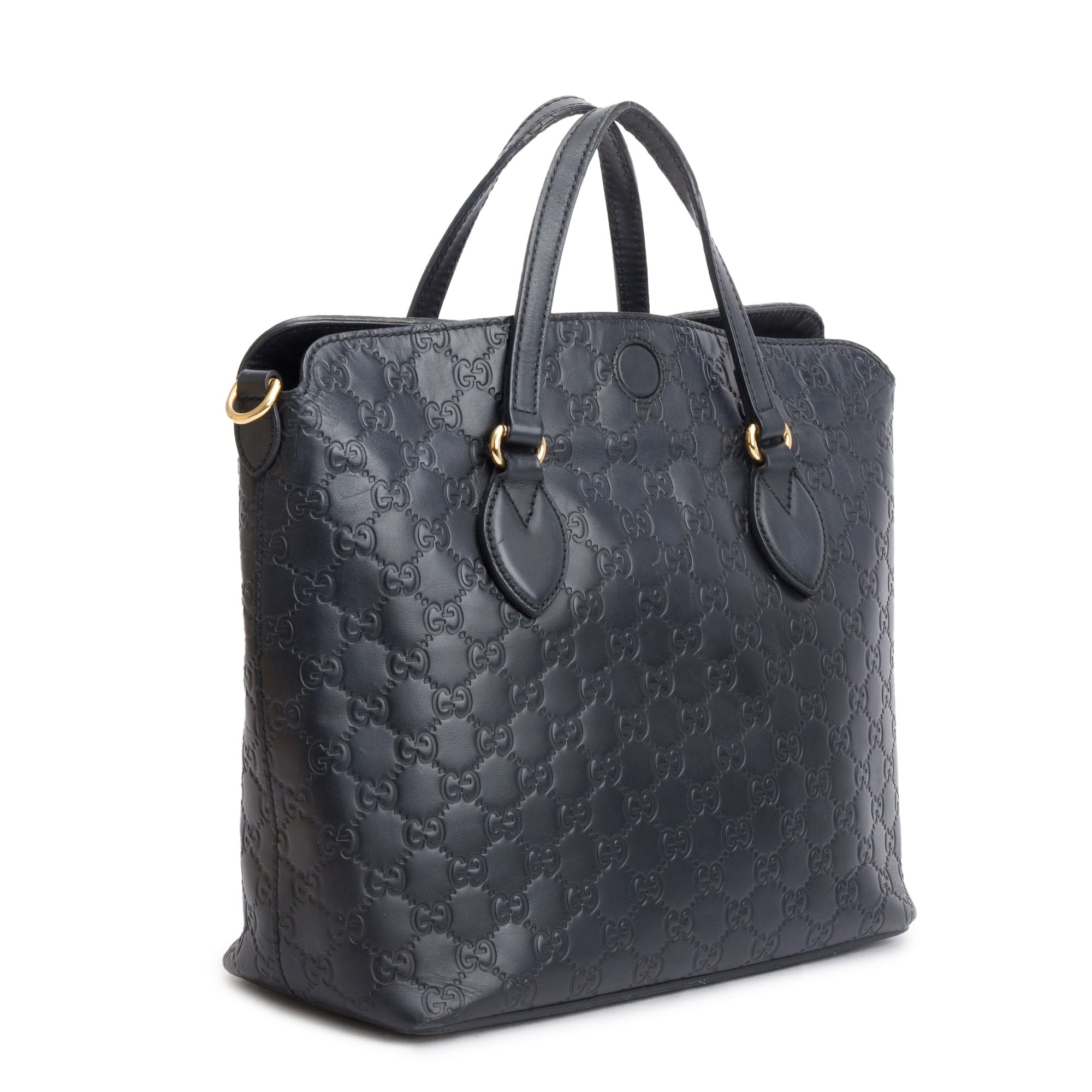 Gucci Black GG Signature Leather Linea A Foldover Tote w/ Strap