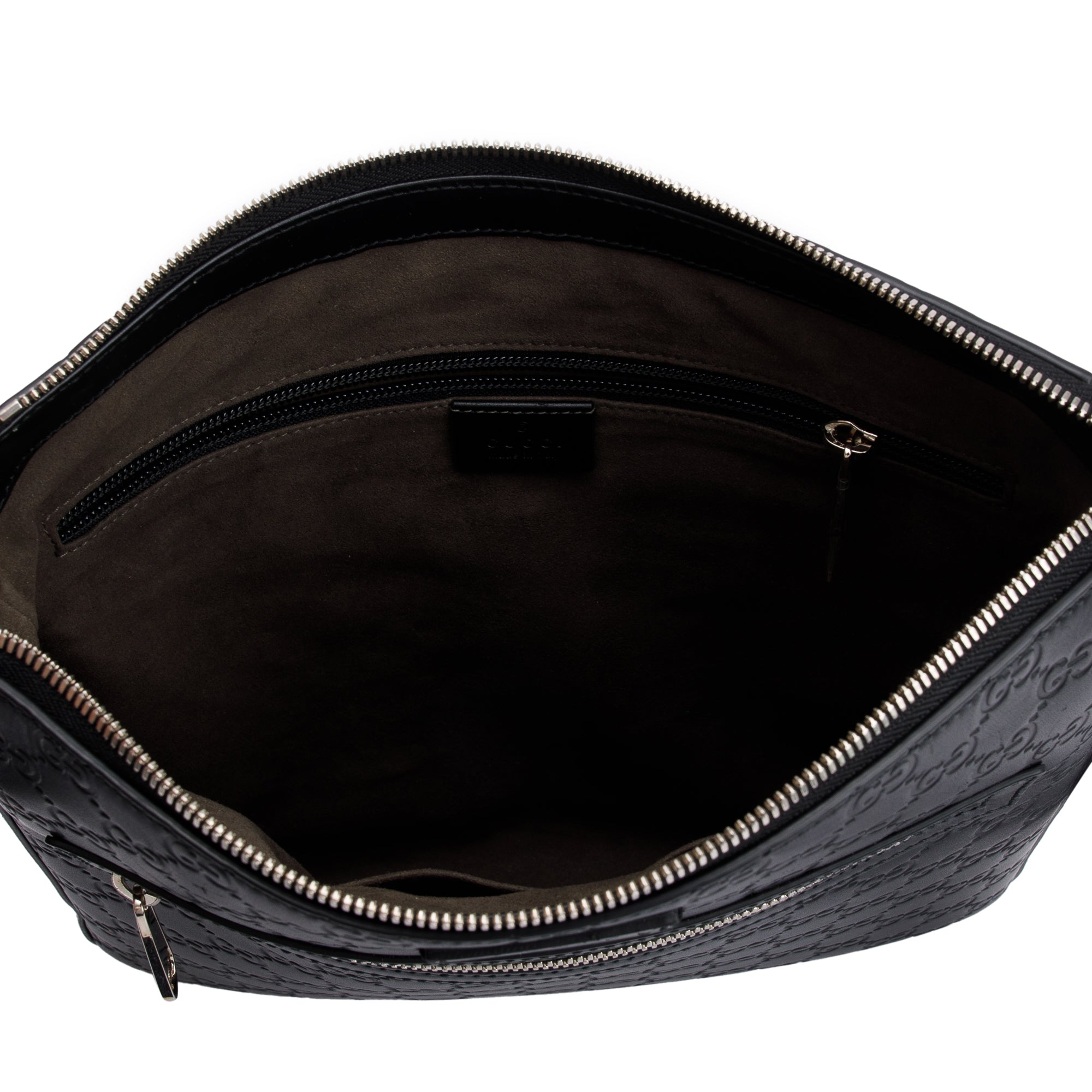 Gucci Black GG Signature Leather Medium Messenger Bag w/ Box