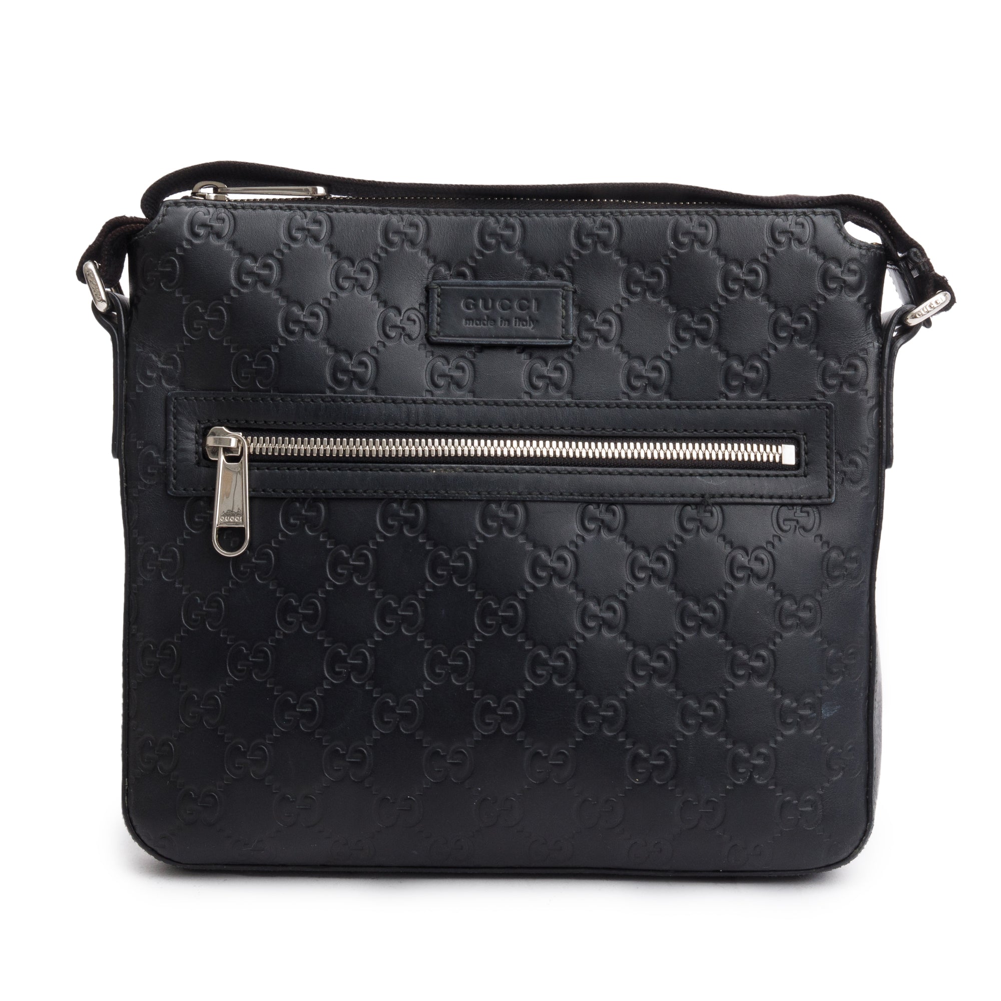 Gucci Black GG Signature Leather Small Messenger Bag