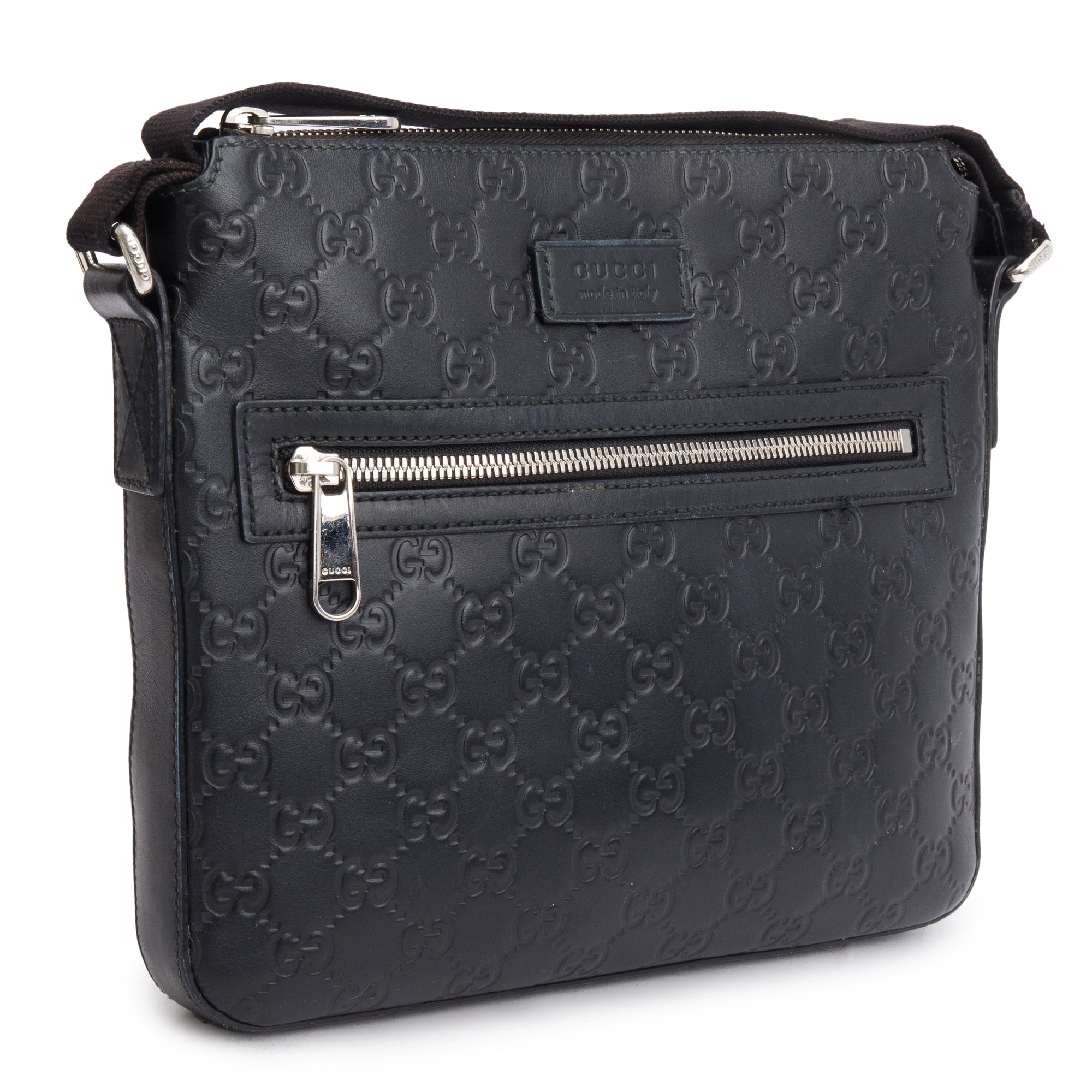 Gucci Black GG Signature Leather Small Messenger Bag