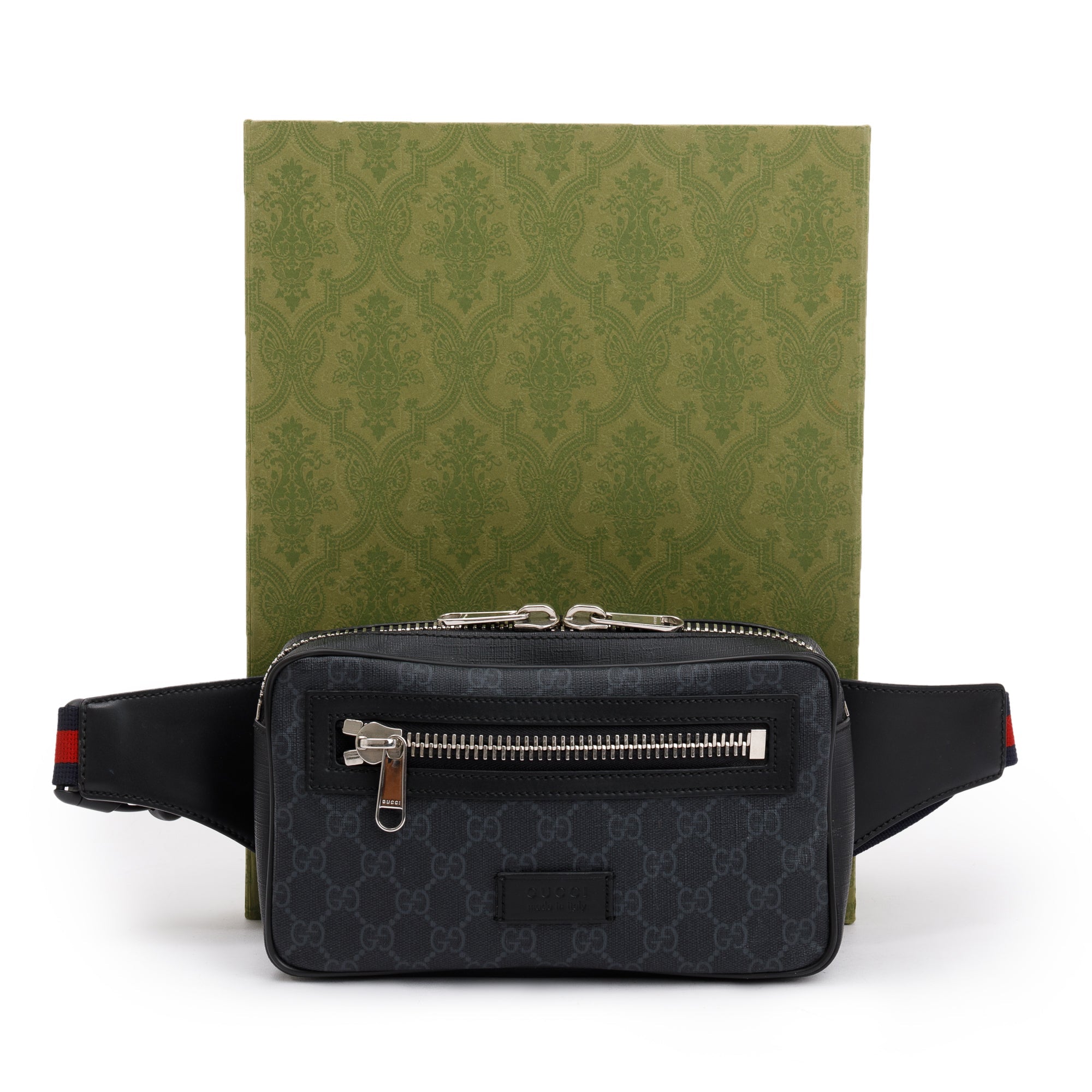 Gucci Black GG Supreme Belt Bag w/ Box