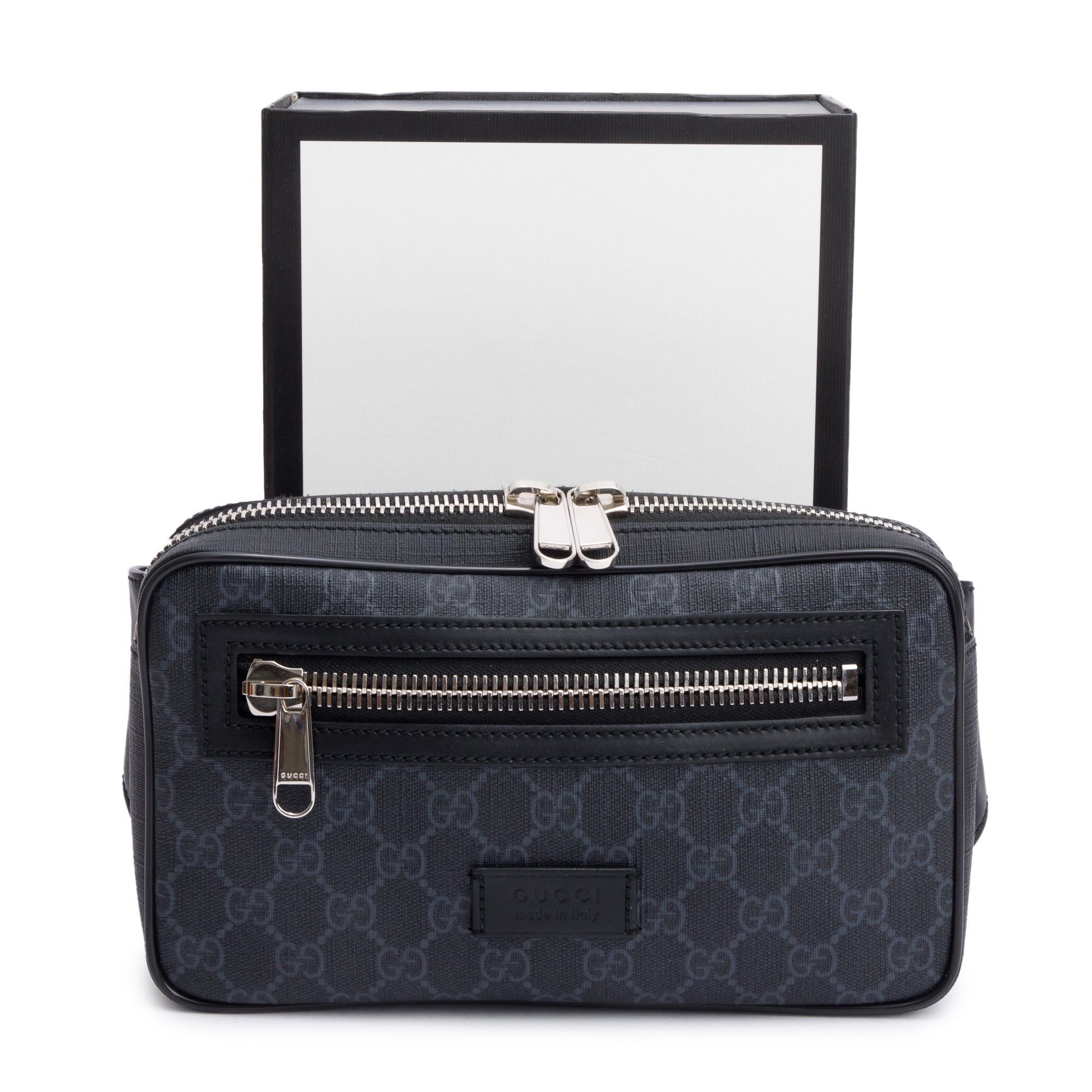 Gucci Black GG Supreme Belt Bag with Zip Pocket w/ Box