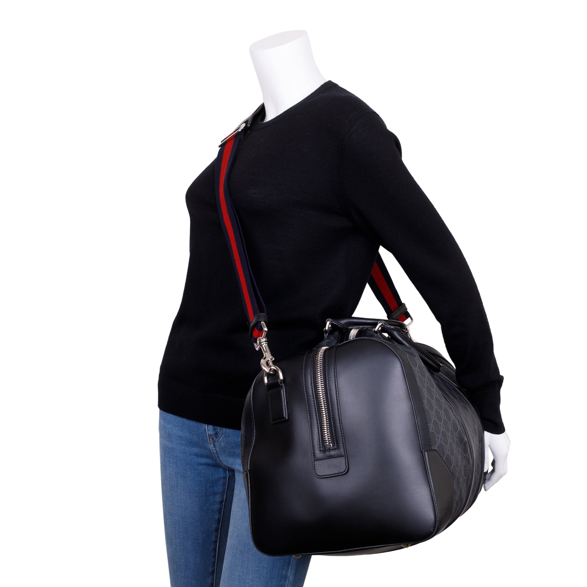 Gucci Black GG Supreme Canvas Carry-On Duffle Bag