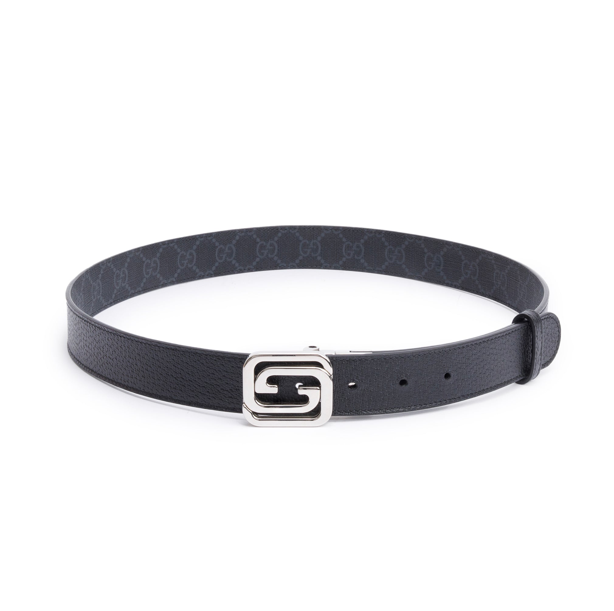 Gucci Black GG Supreme Leather Reversible Belt with Square Interlocking G Buckle, 90 36 w/ Box
