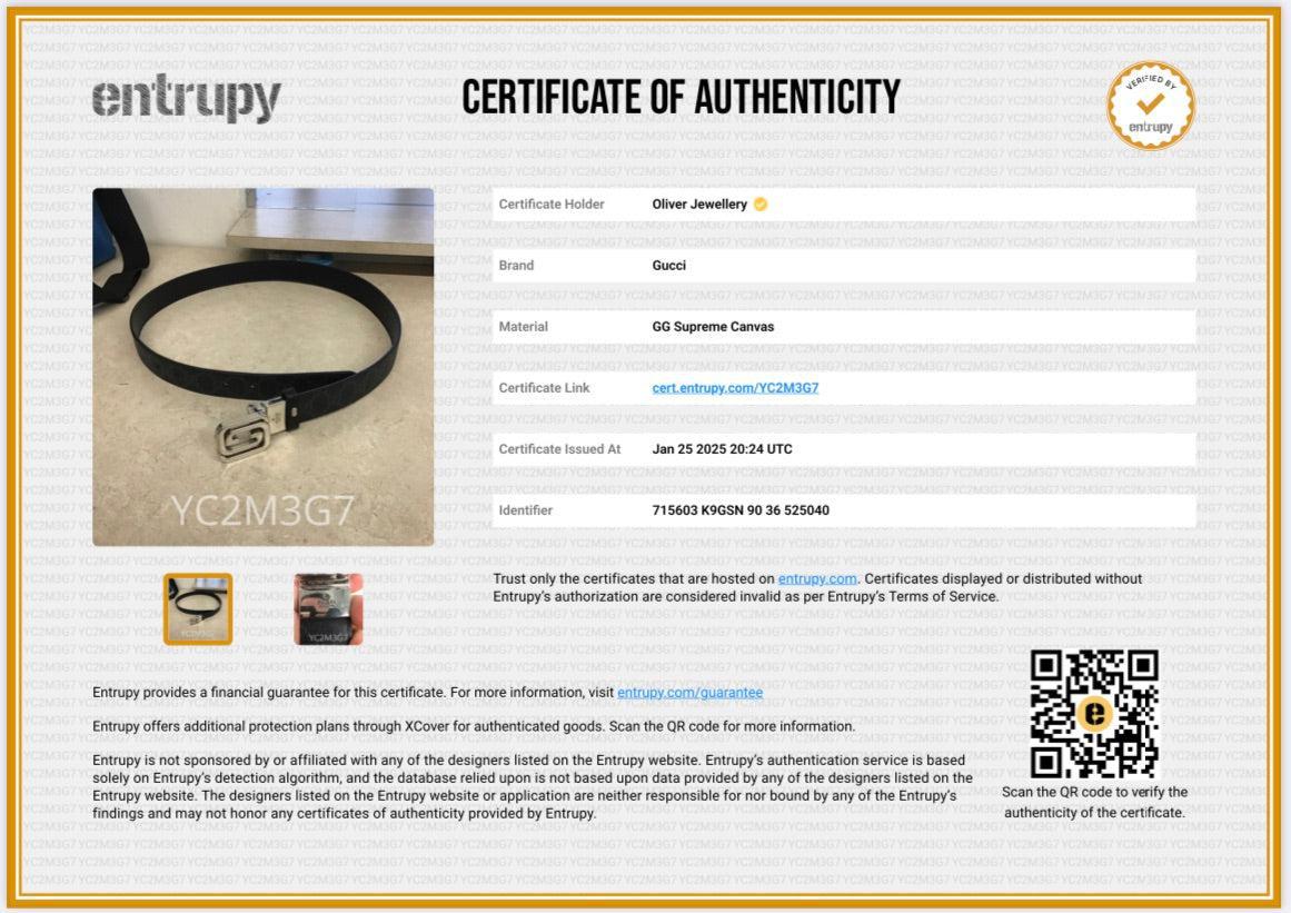 Gucci Black GG Supreme Leather Reversible Belt with Square Interlocking G Buckle, 90 36 w/ Box