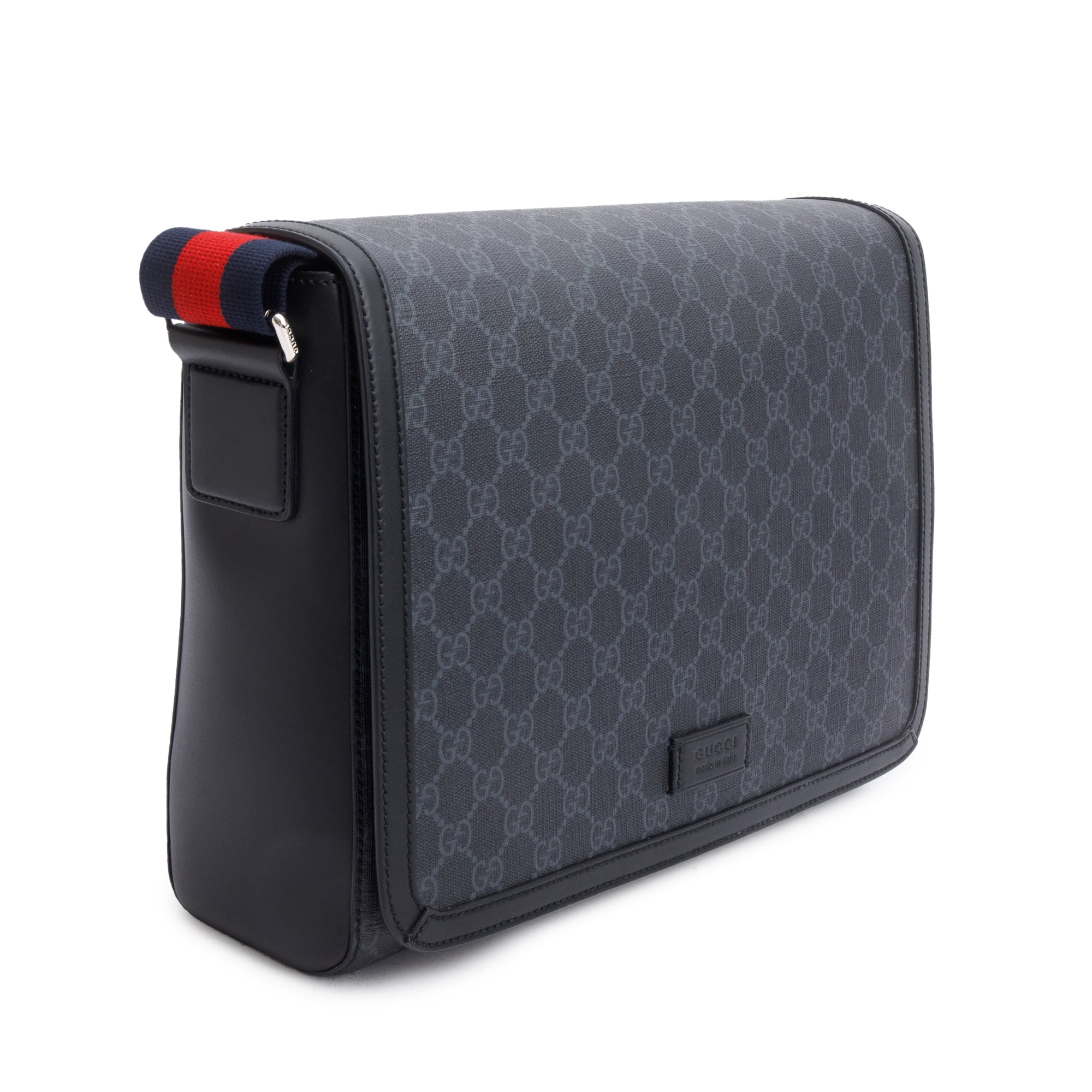 Gucci Black GG Supreme Messenger Flap Bag w/ Box