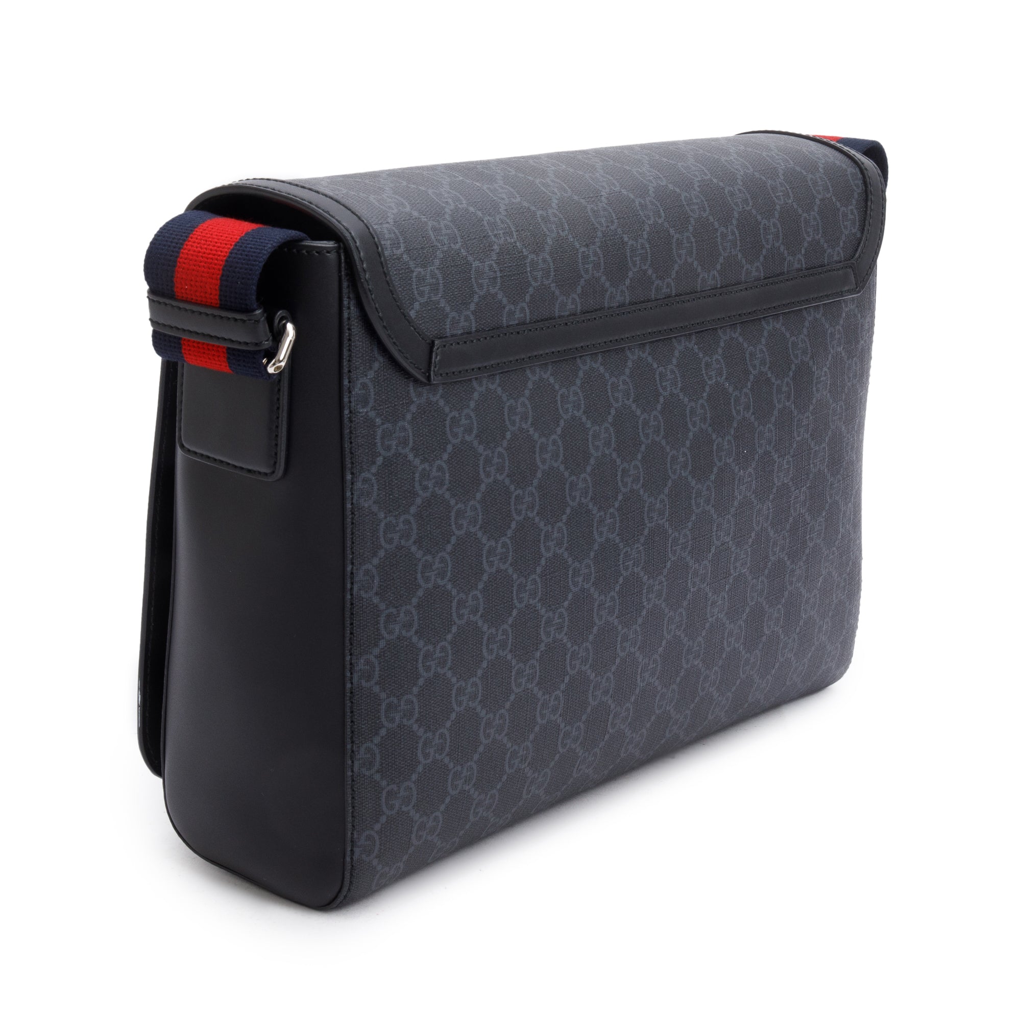 Gucci Black GG Supreme Messenger Flap Bag w/ Box