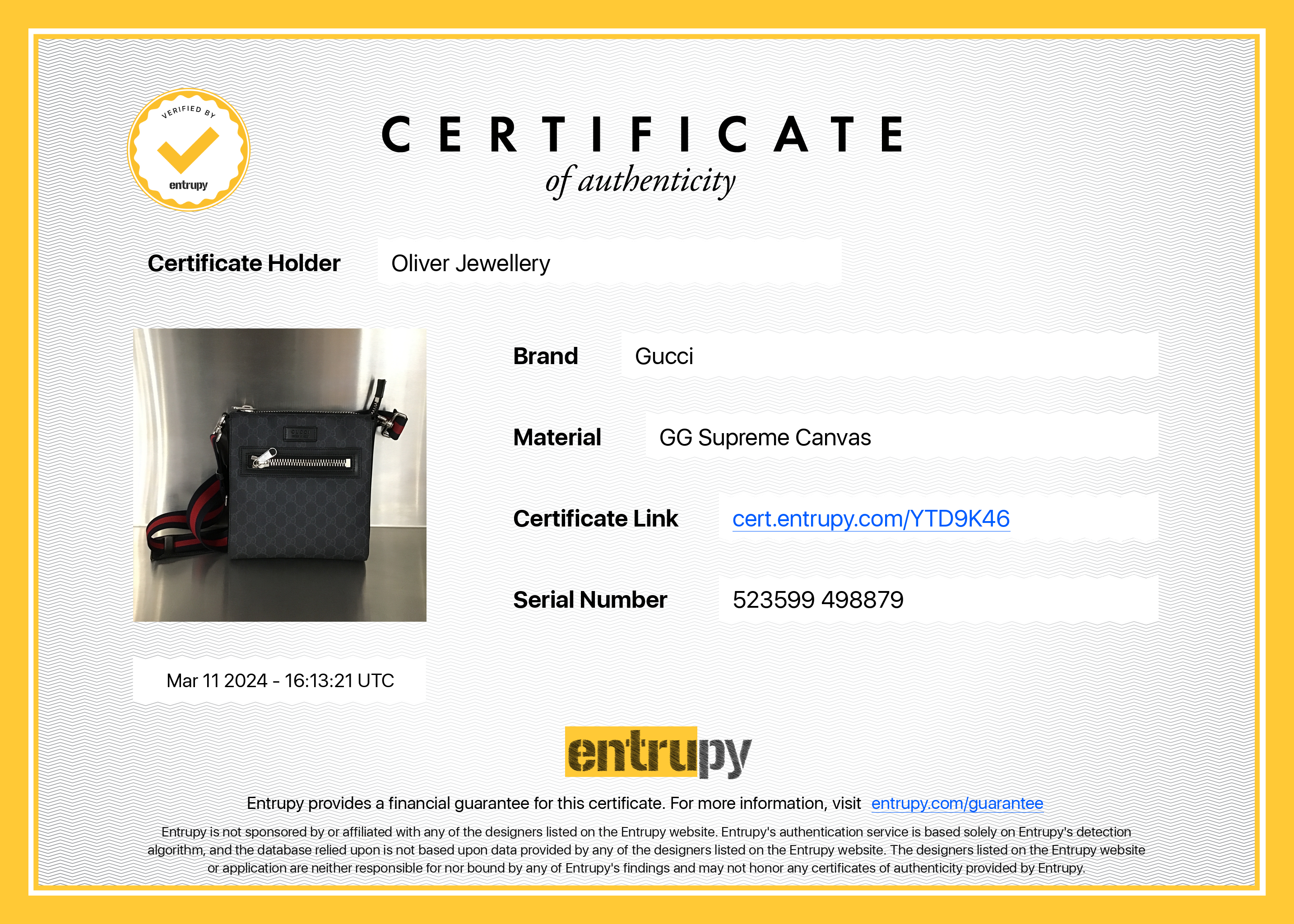 Gucci Black GG Supreme Small Messenger Bag