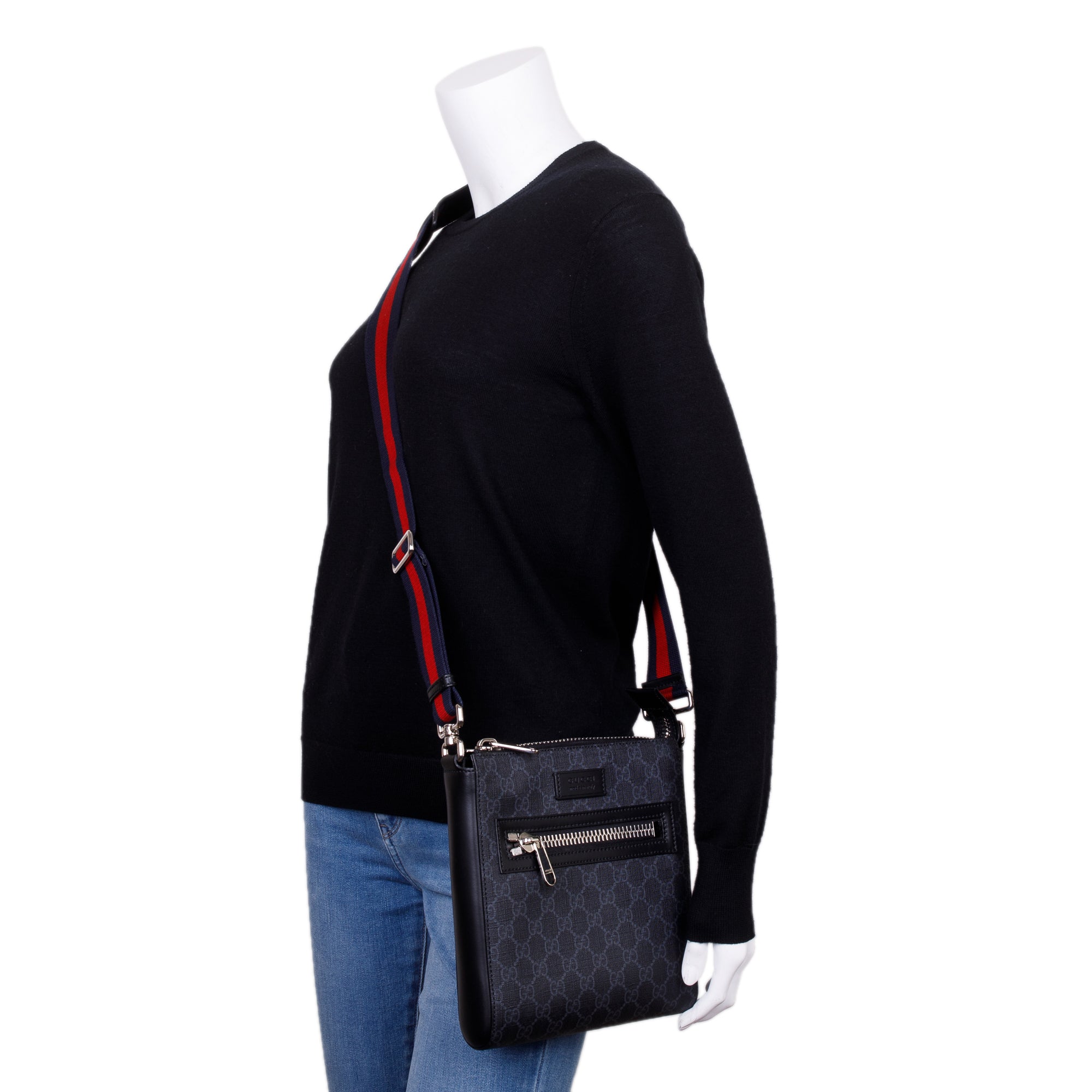 Gucci Black GG Supreme Small Messenger Bag w/ Box