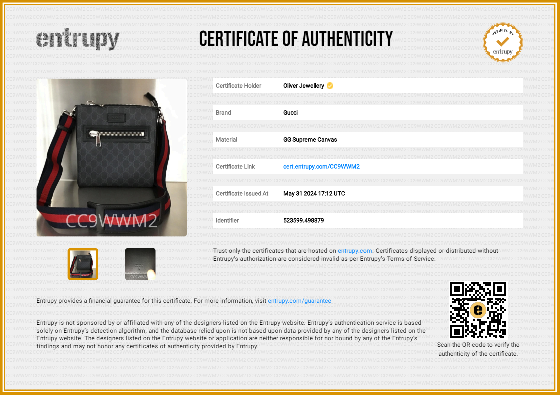 Gucci Black GG Supreme Small Messenger Bag w/ Box & Receipt