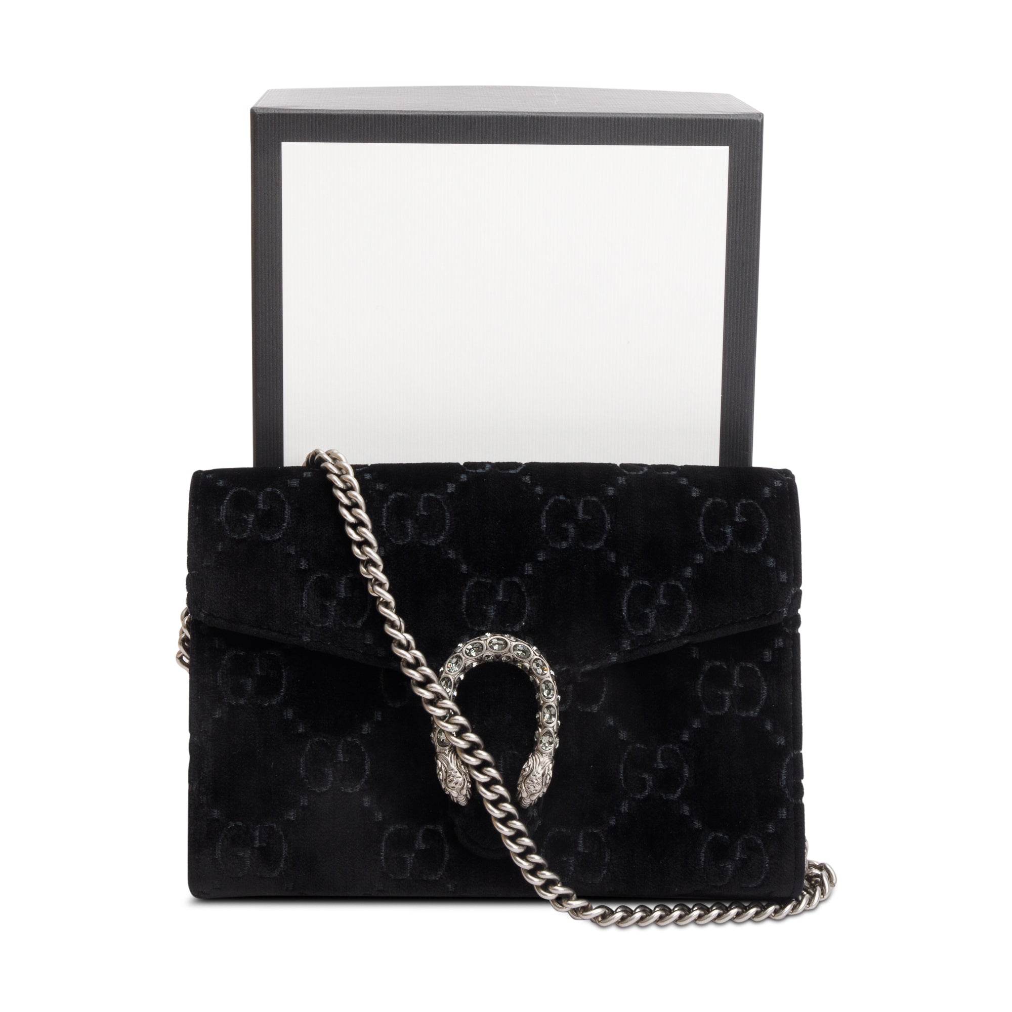 Gucci Black GG Velvet Mini Dionysus Wallet on Chain w/ Box
