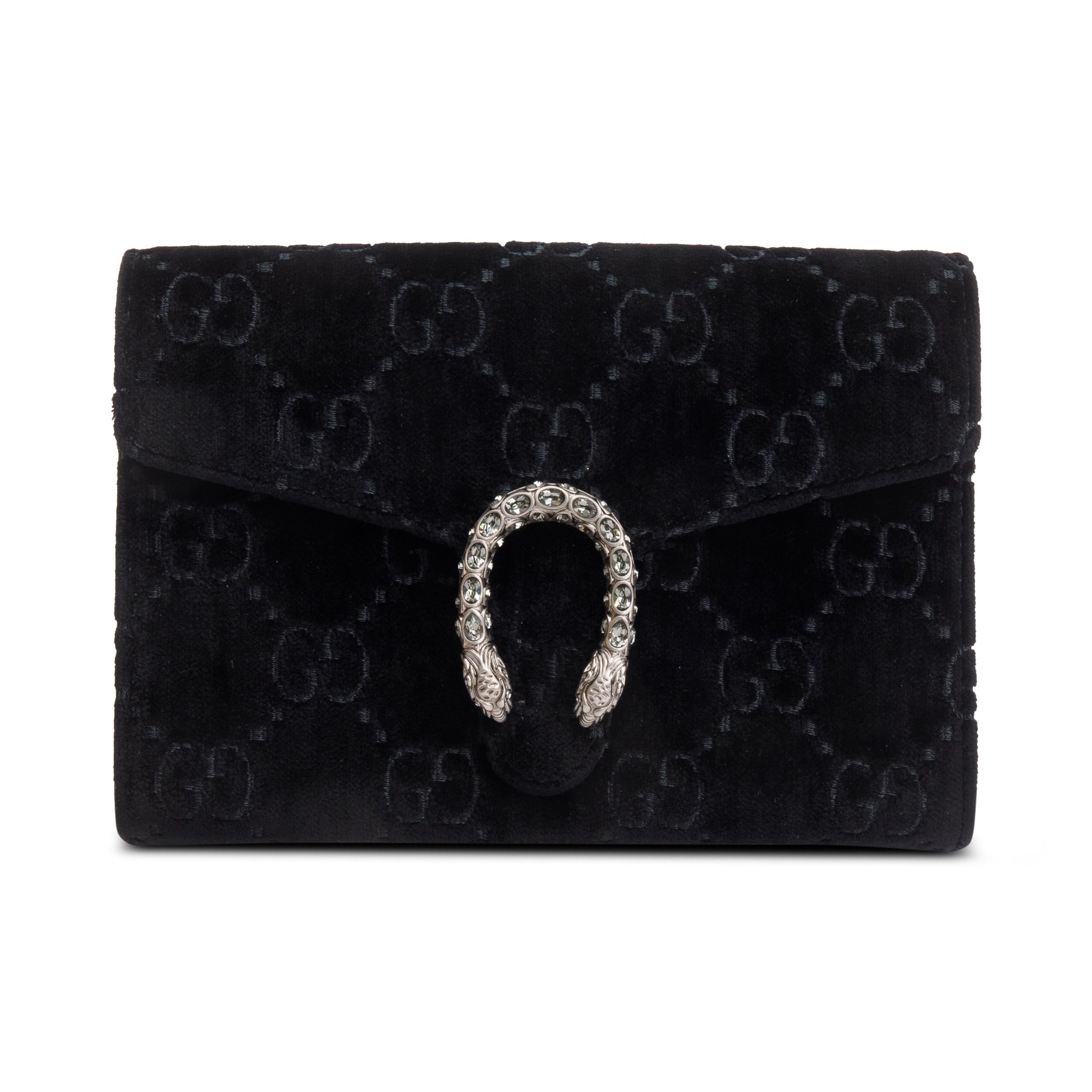Gucci Black GG Velvet Mini Dionysus Wallet on Chain w/ Box