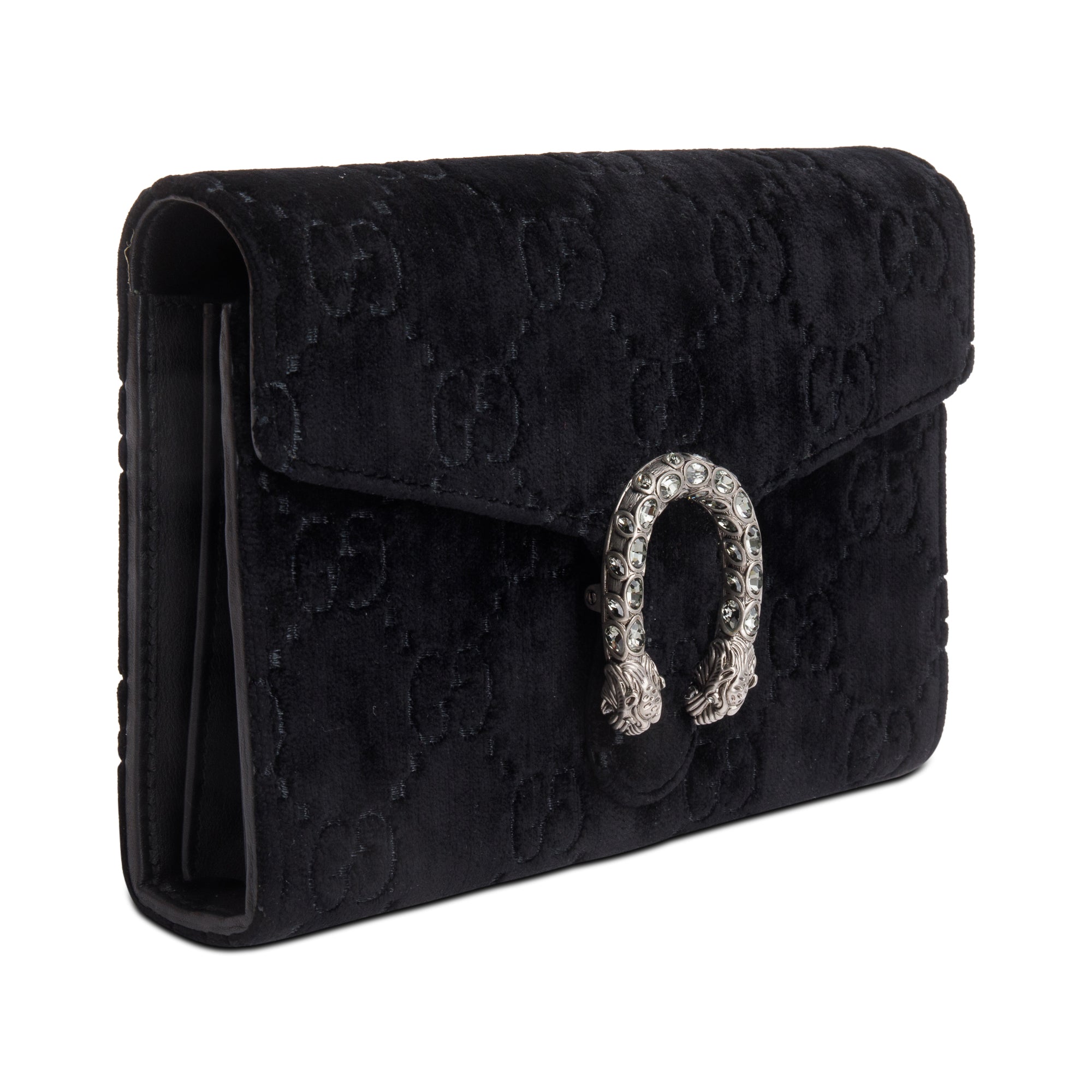 Gucci Black GG Velvet Mini Dionysus Wallet on Chain w/ Box