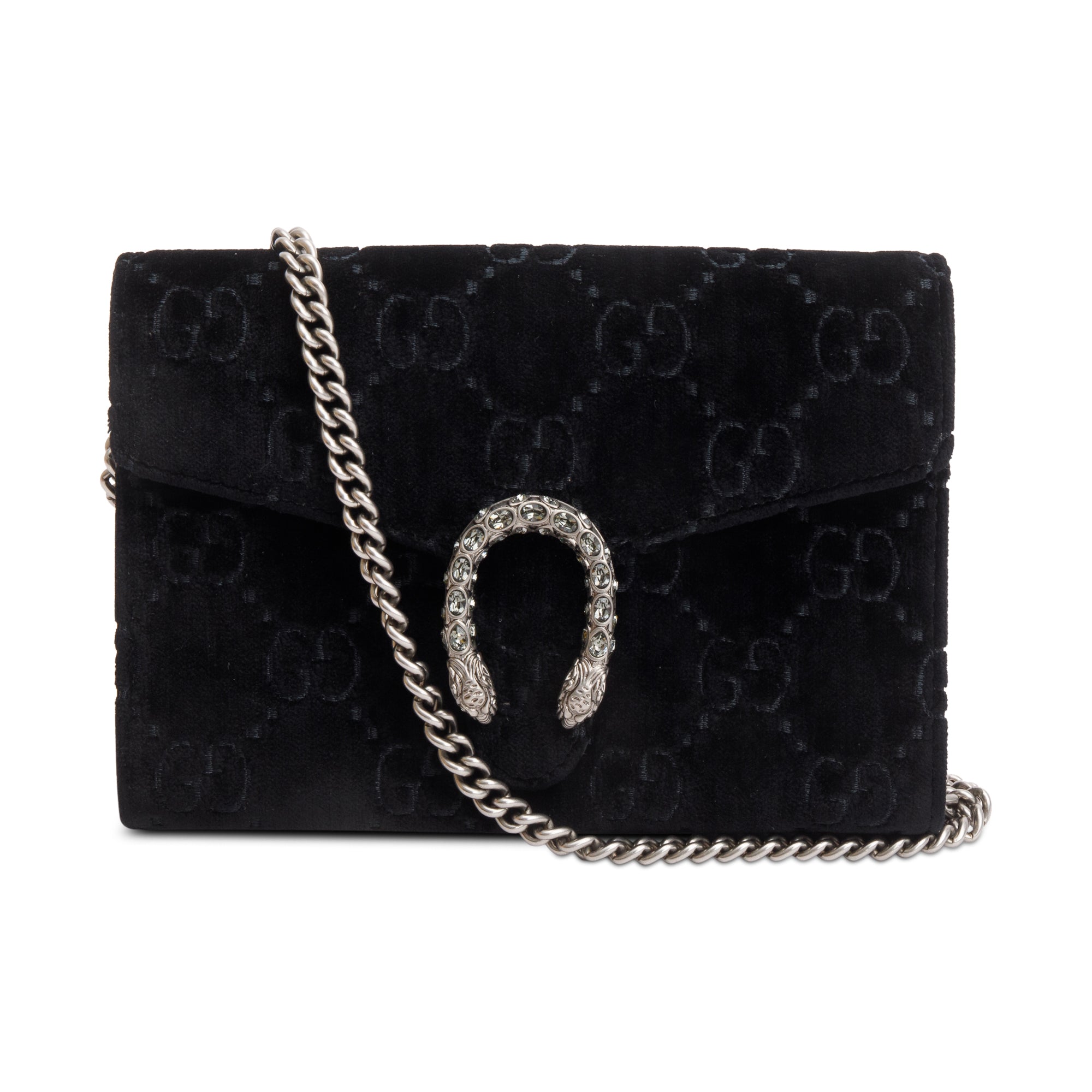 Gucci Black GG Velvet Mini Dionysus Wallet on Chain w/ Box