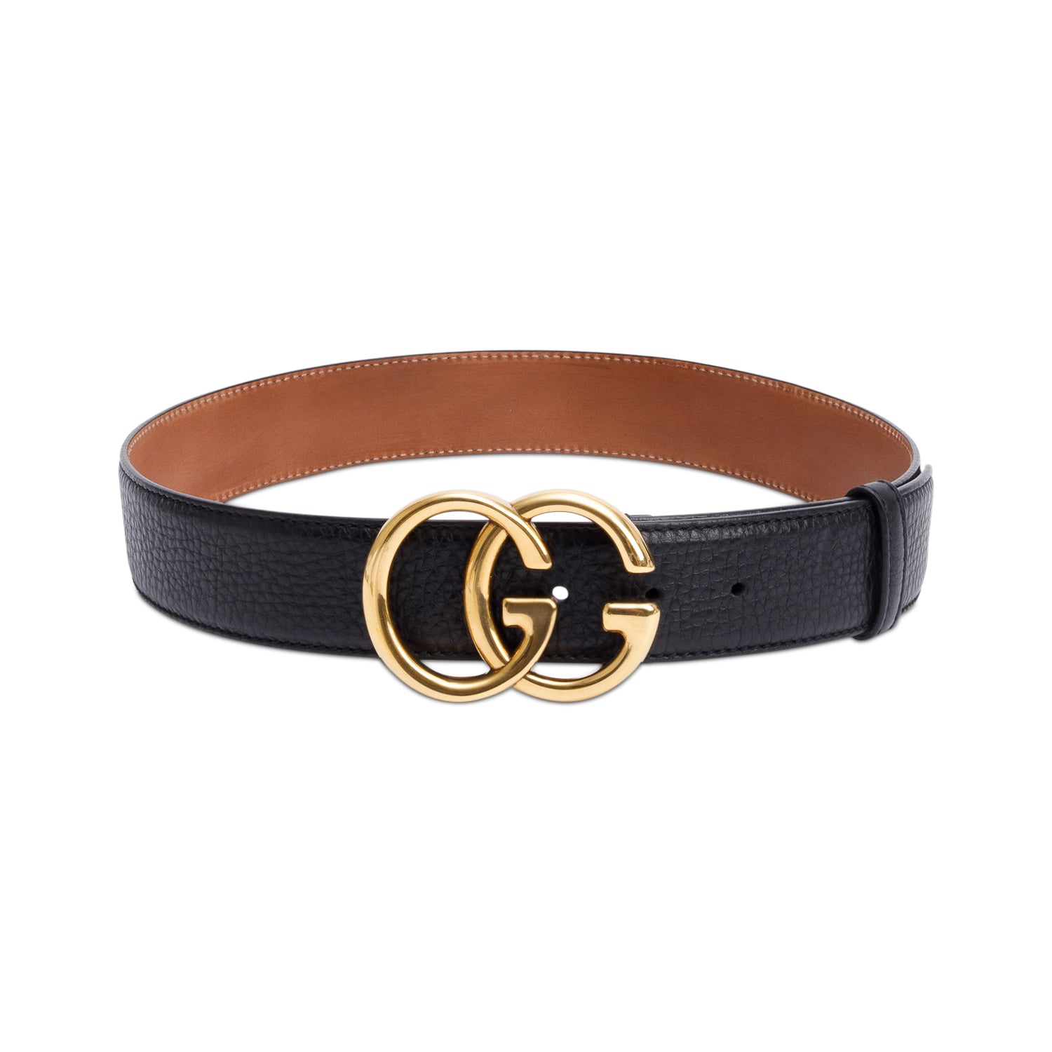 Gucci Black Grained Leather Double G Belt 80 32