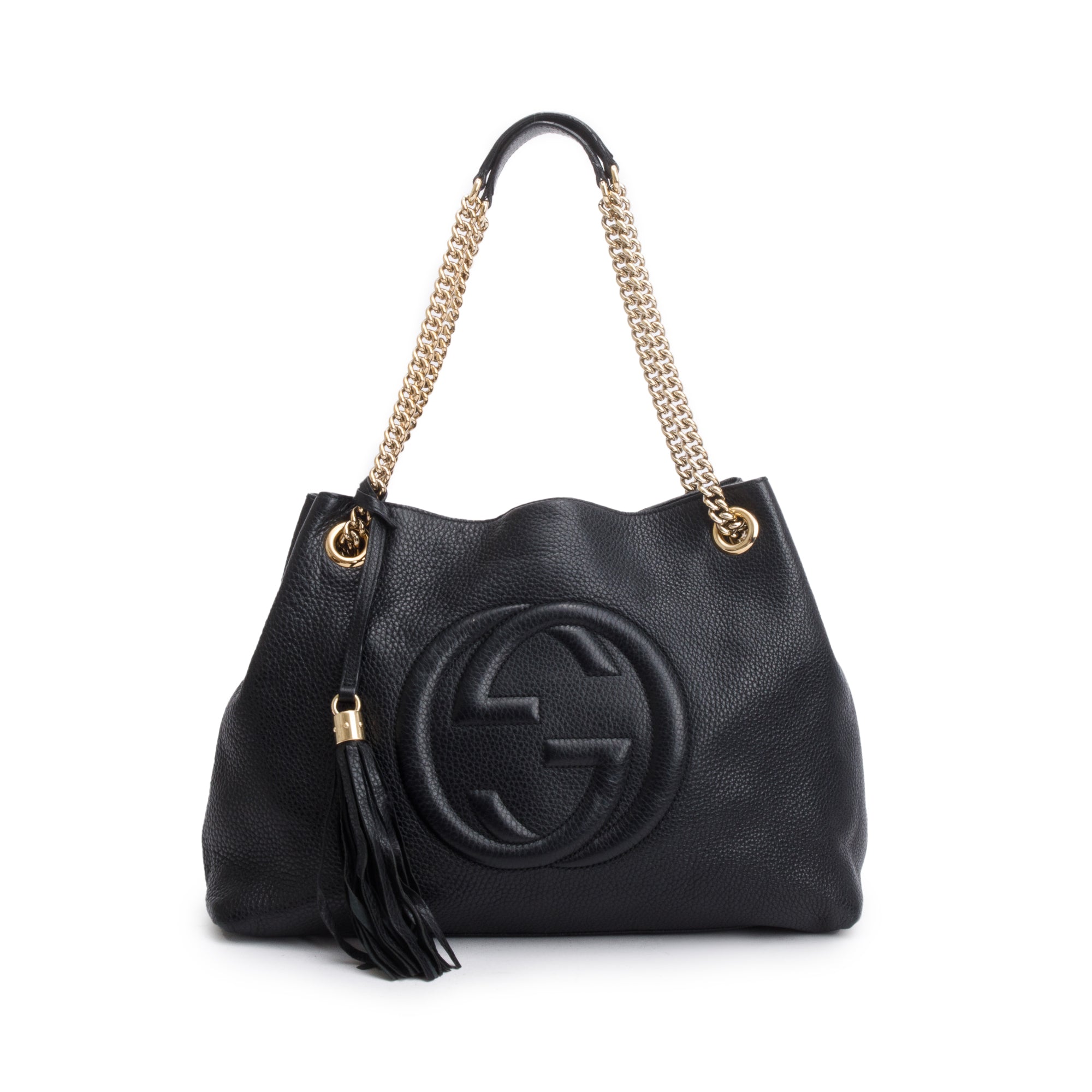 Gucci Black Grained Leather Medium Soho Chain Tote