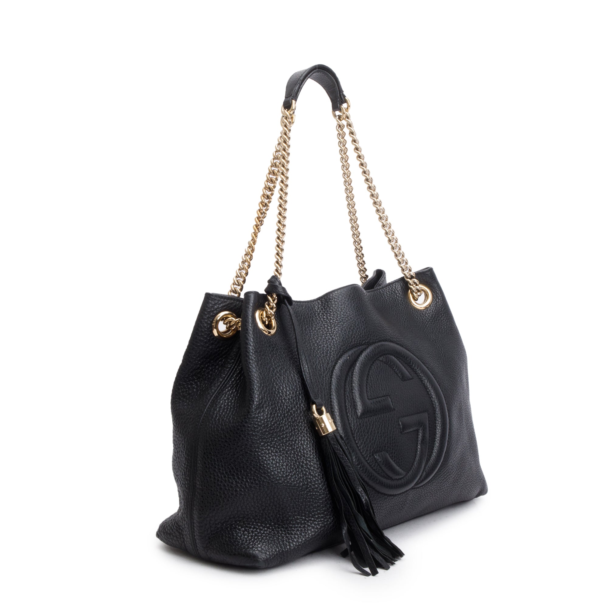 Gucci Black Grained Leather Medium Soho Chain Tote
