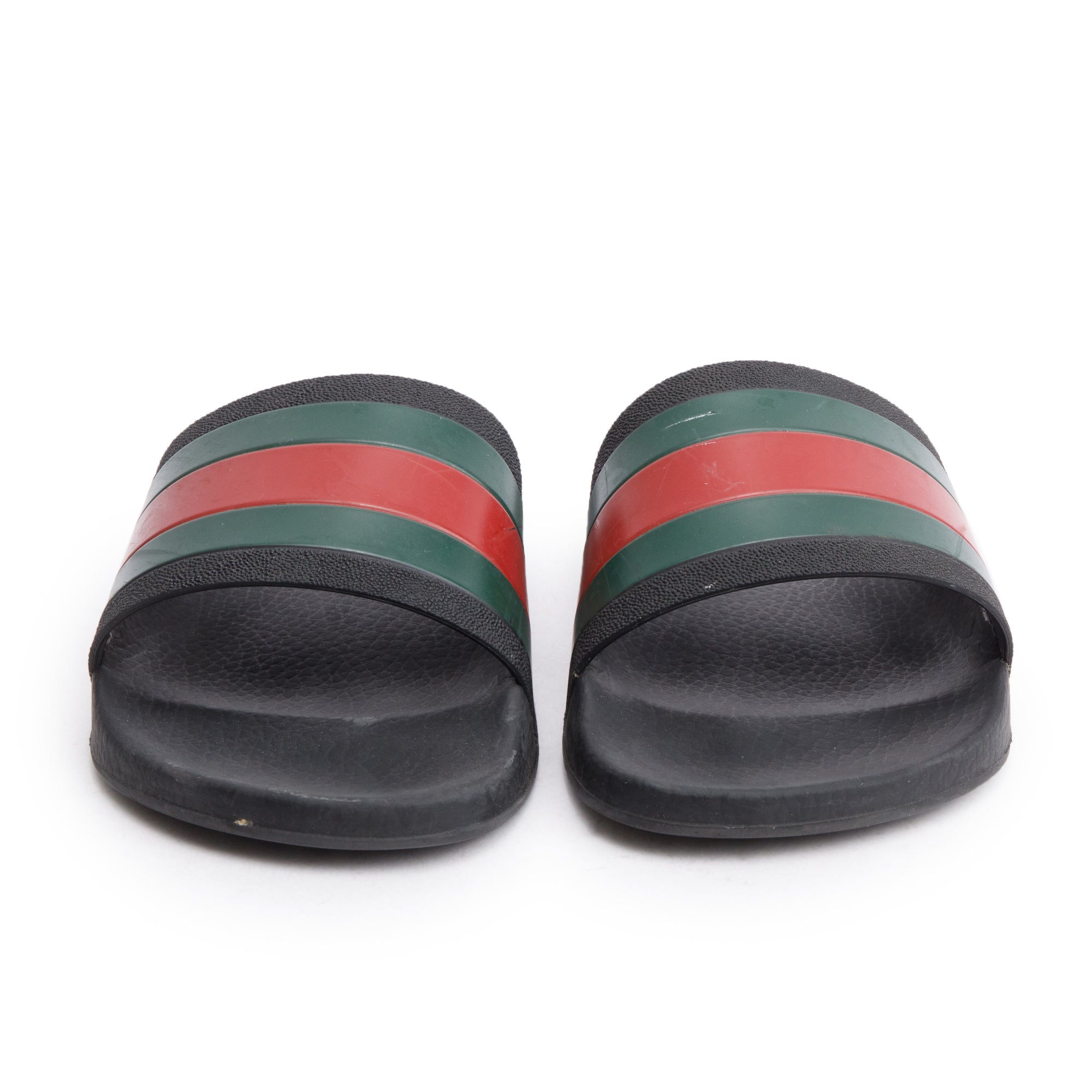 Gucci Black, Green & Red Web Accent Rubber Slides, Size 9 w/ Box