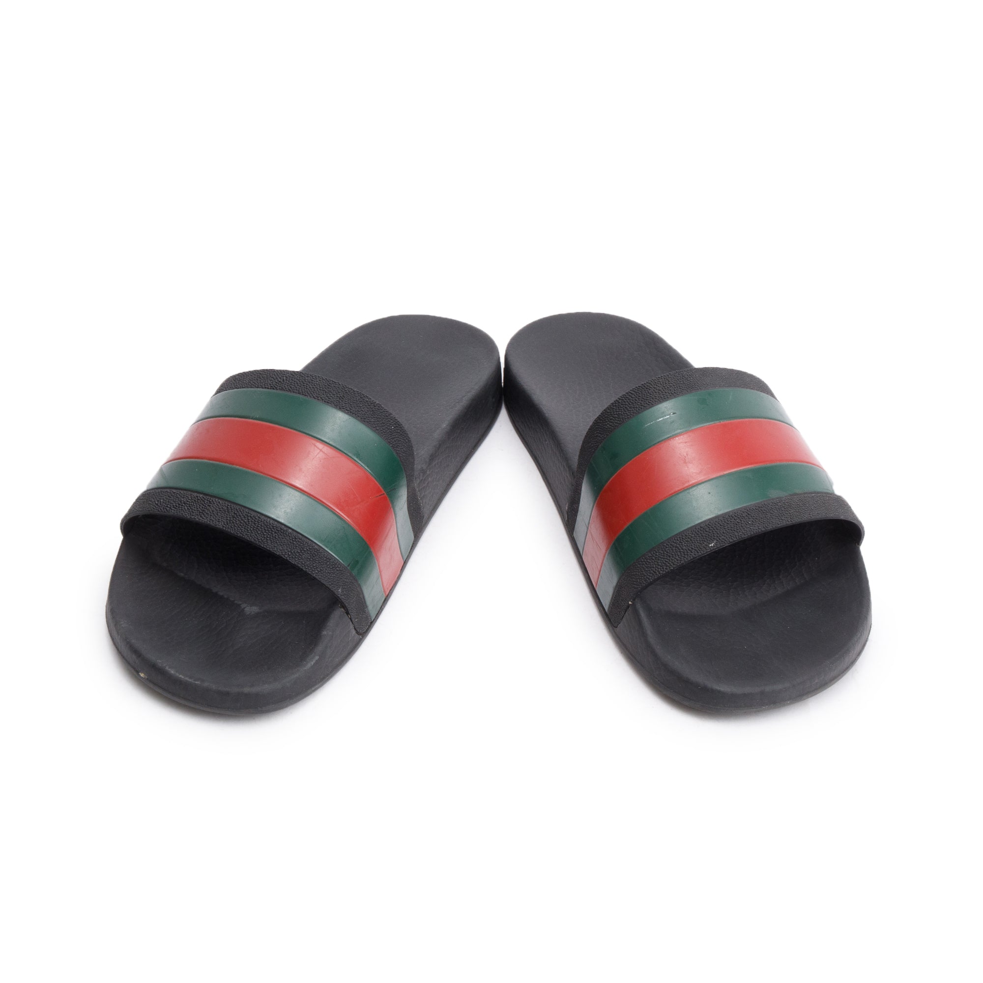 Gucci Black, Green & Red Web Accent Rubber Slides, Size 9 w/ Box