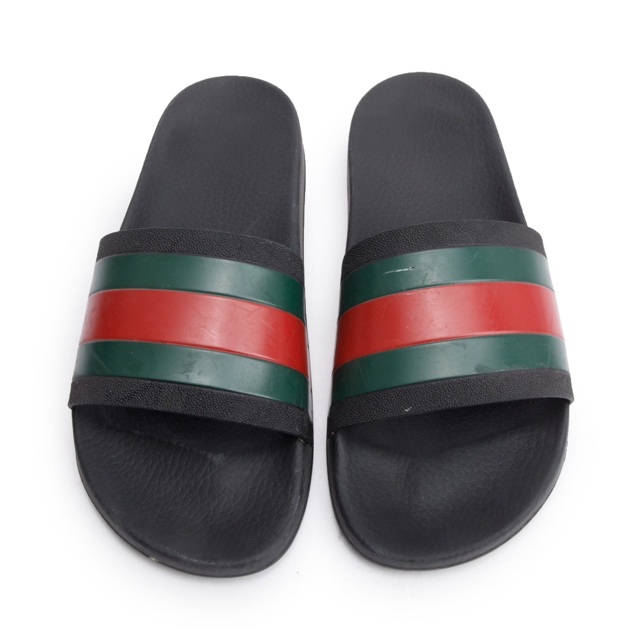 Gucci Black, Green & Red Web Accent Rubber Slides, Size 9 w/ Box