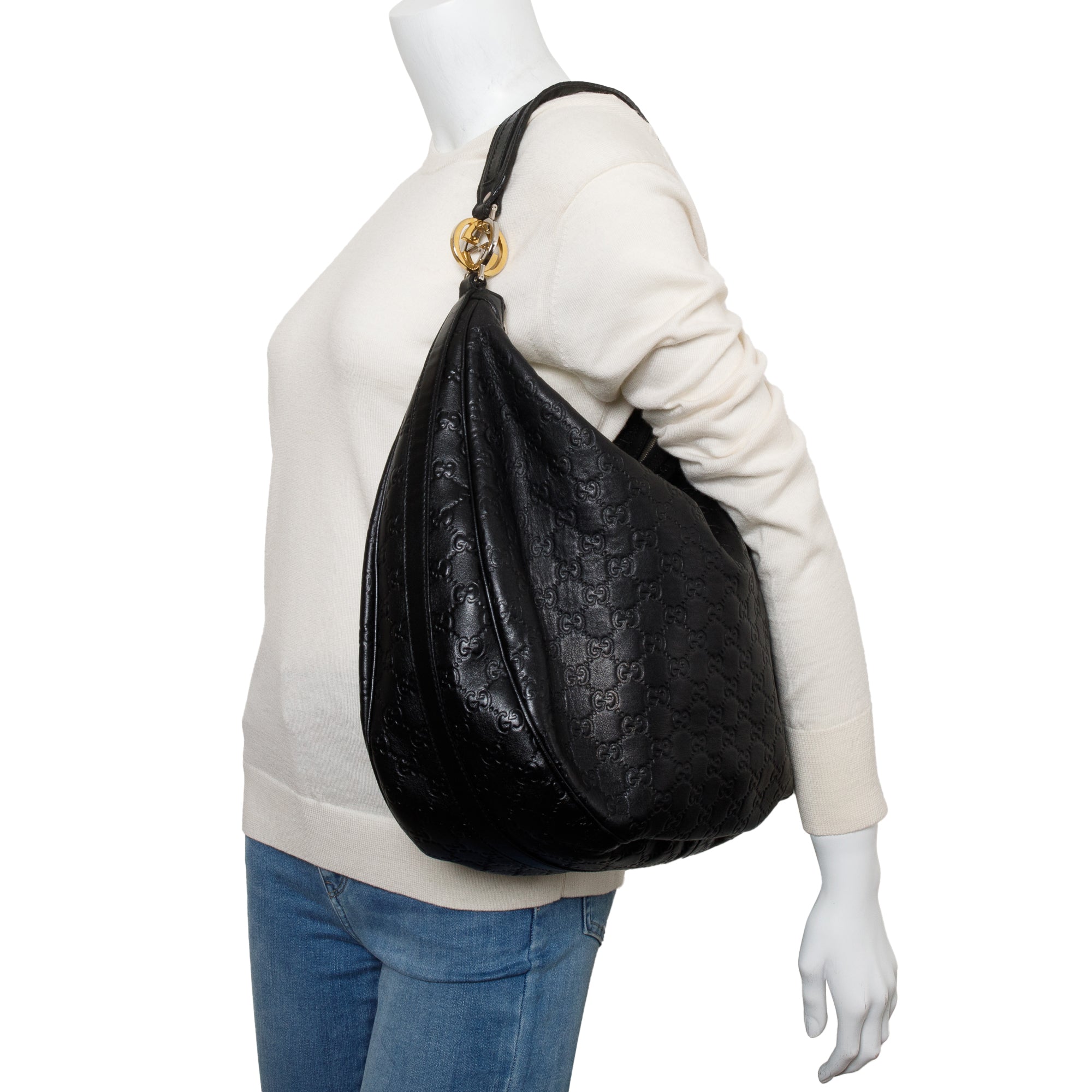 Gucci Black Guccissima Leather GG Twins Large Hobo Bag