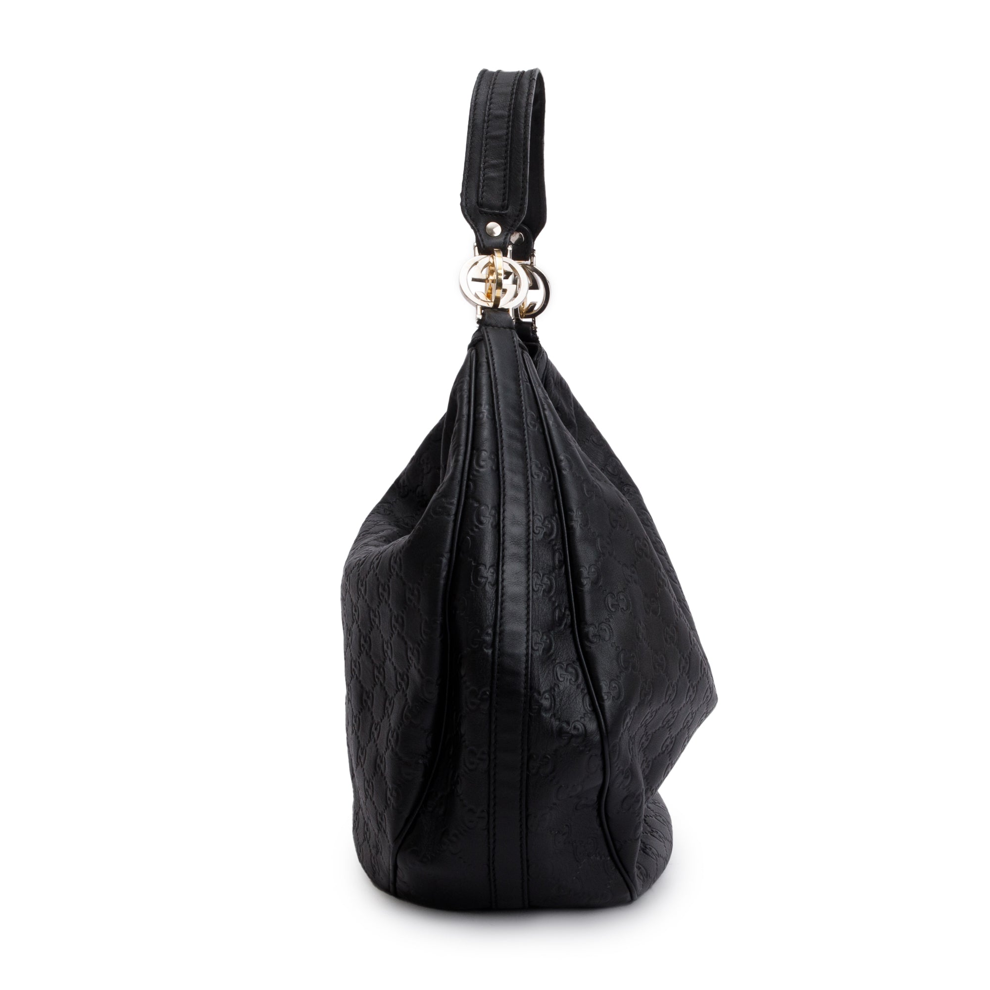 Gucci Black Guccissima Leather GG Twins Large Hobo Bag