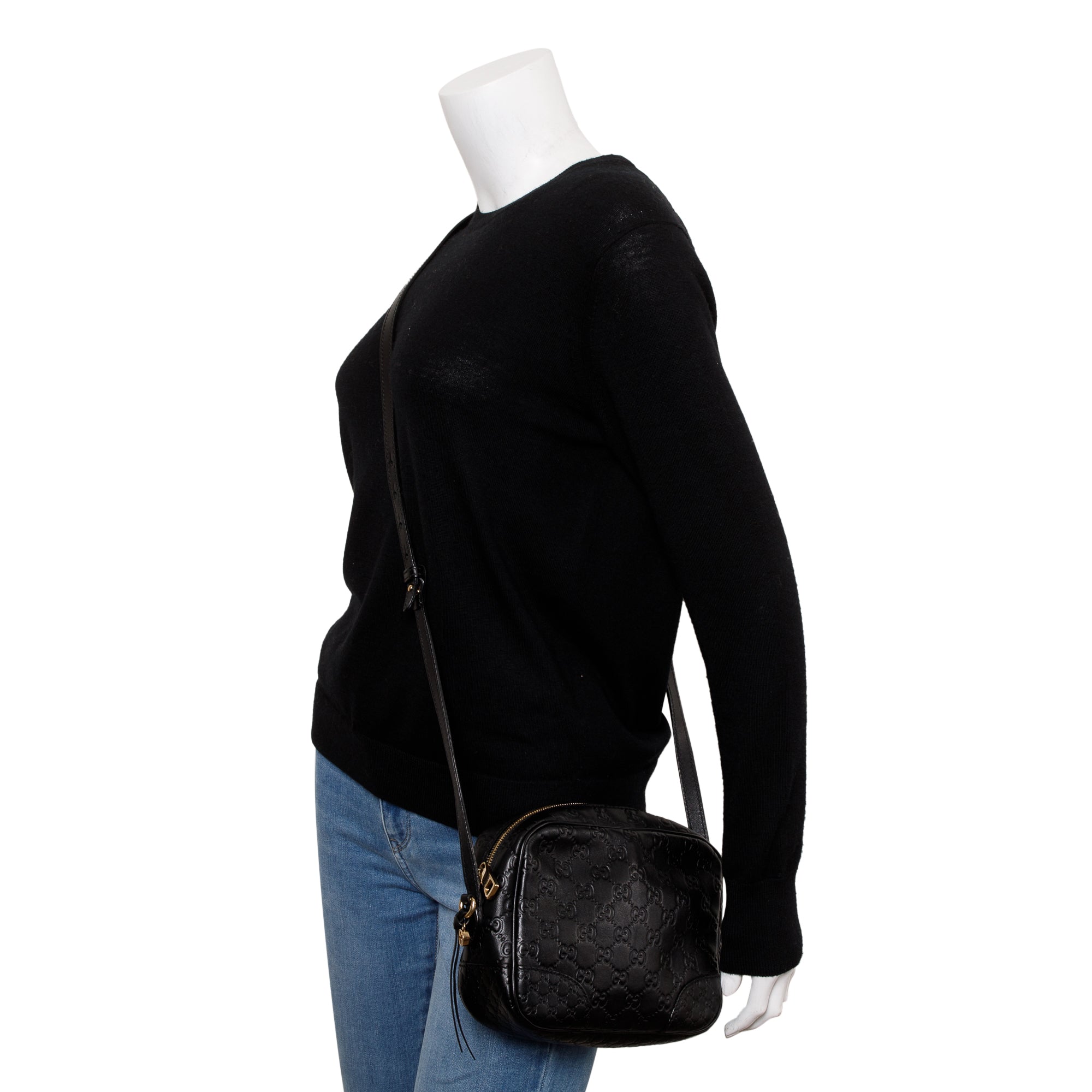 Gucci Black Guccissima Leather Mini Bree Crossbody Bag