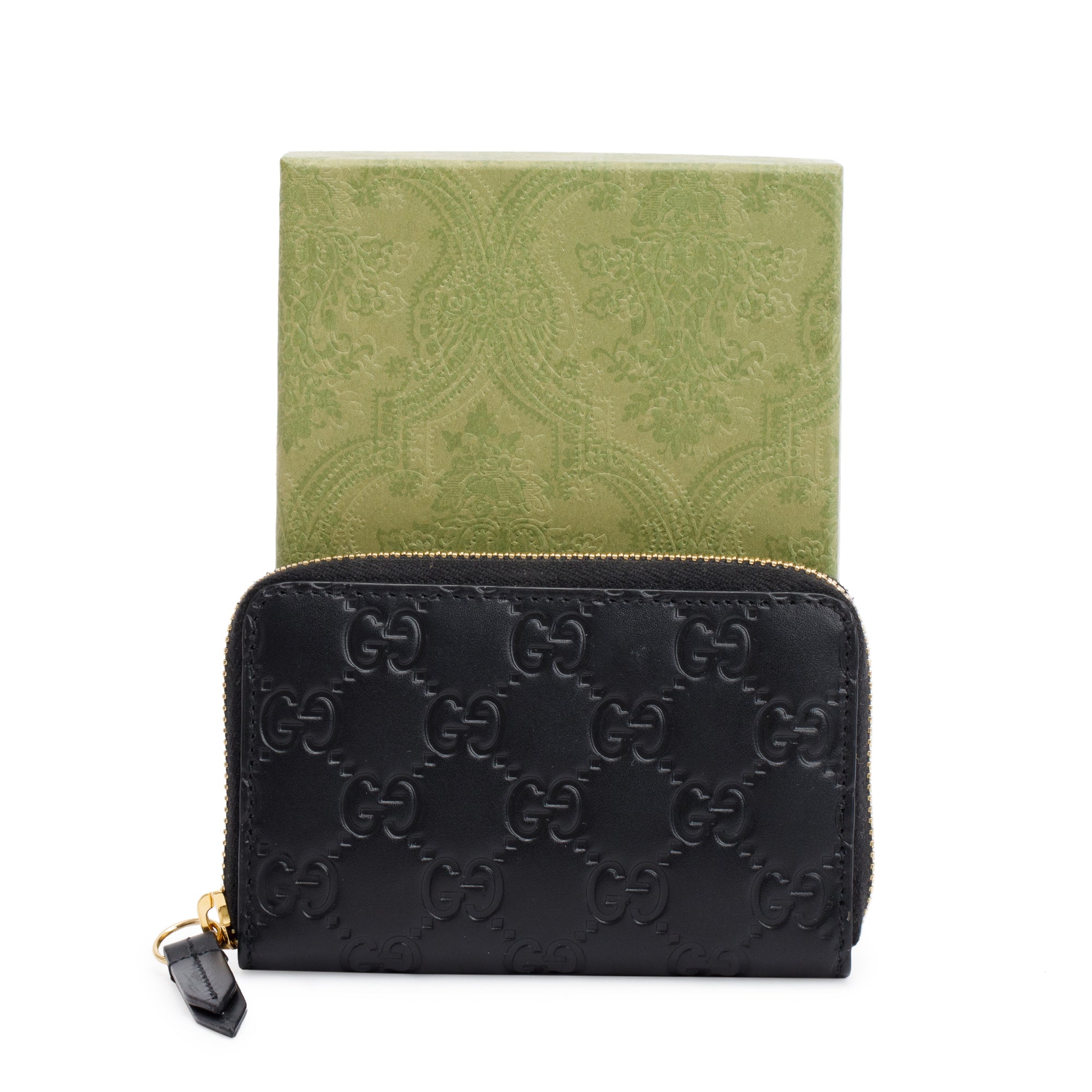 Gucci Black Guccissima Leather Zip Around Card Case w/ Box & Receipt