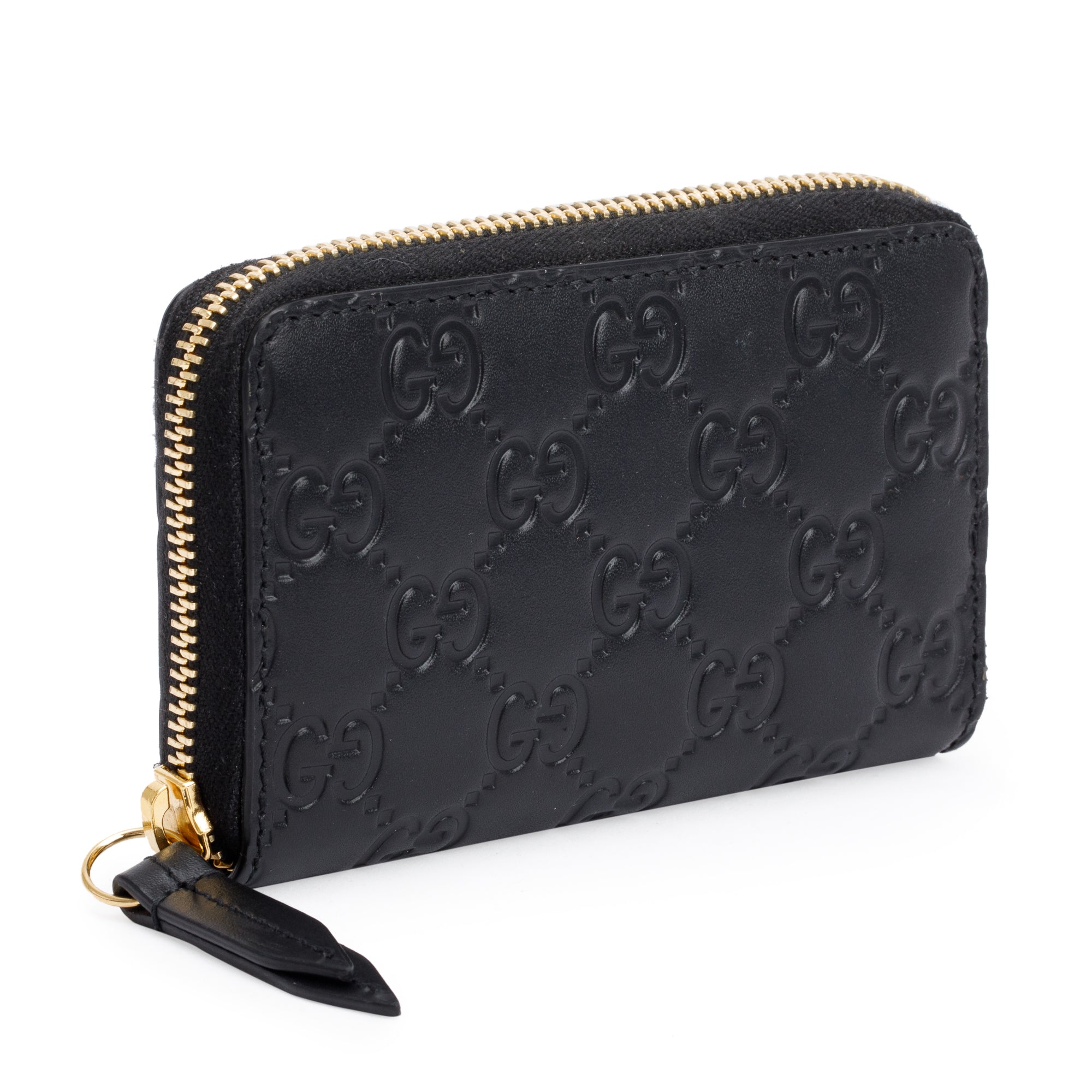 Gucci Black Guccissima Leather Zip Around Card Case w/ Box & Receipt