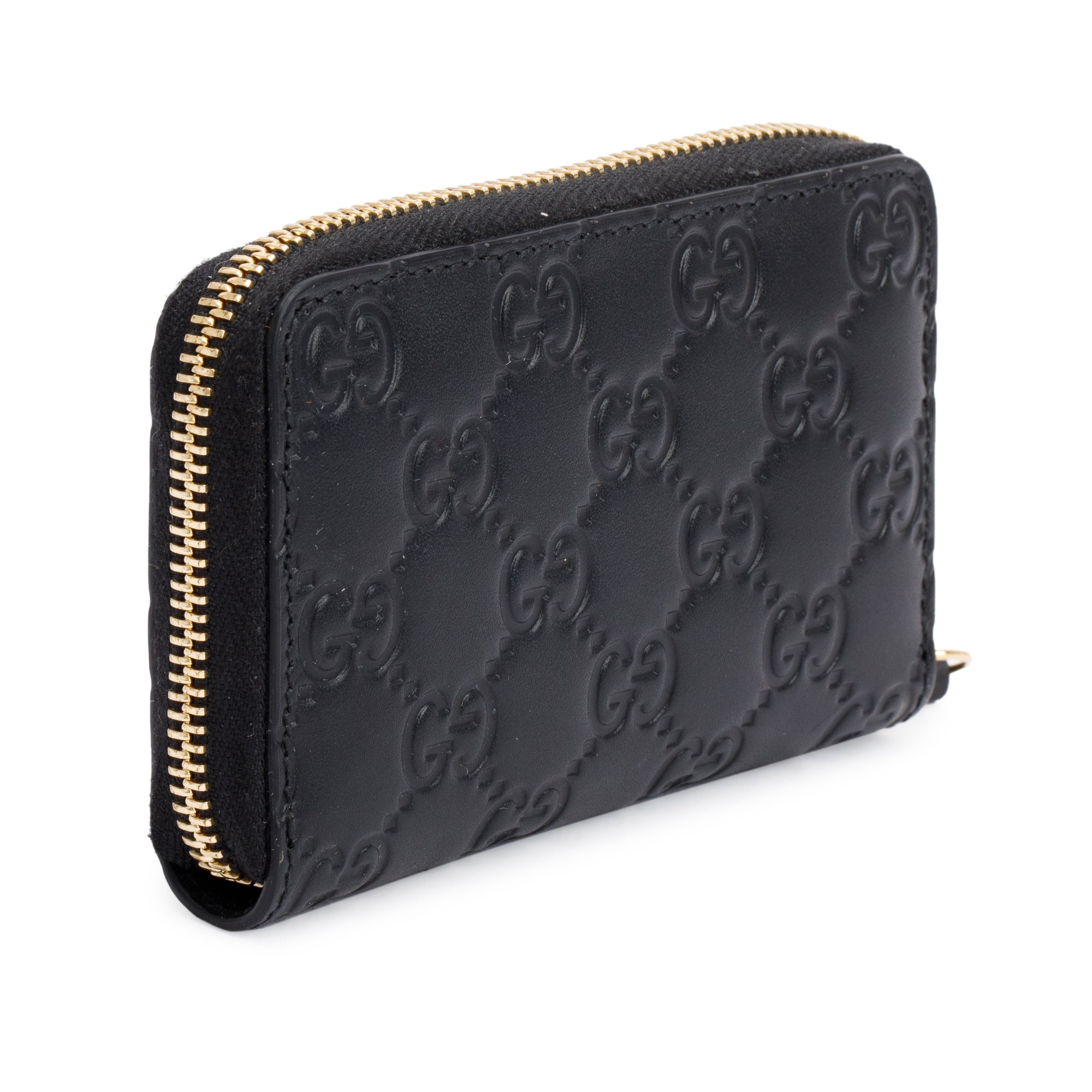 Gucci Black Guccissima Leather Zip Around Card Case w/ Box & Receipt