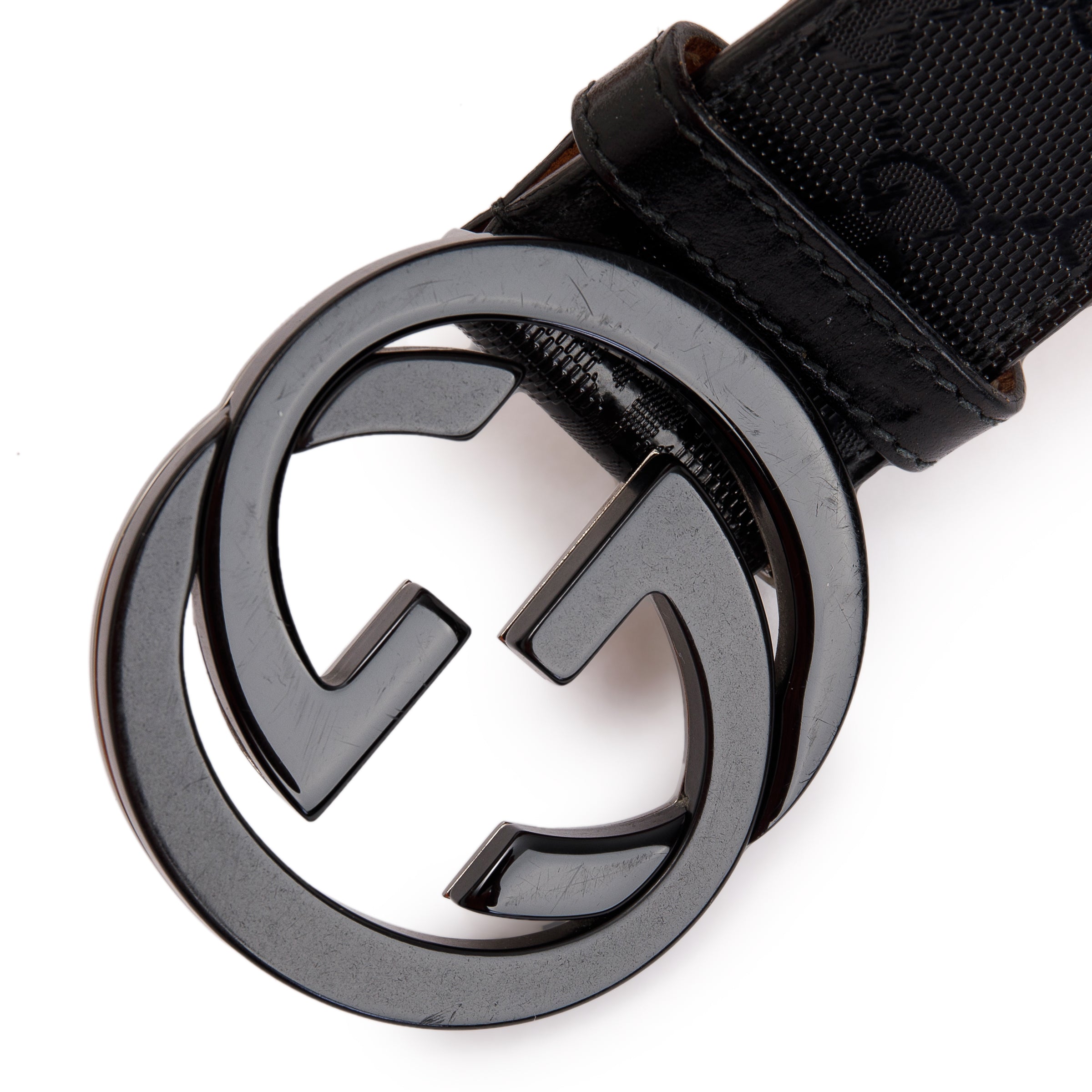 Gucci Black Imprime Belt with Interlocking G Buckle, Size 85 34